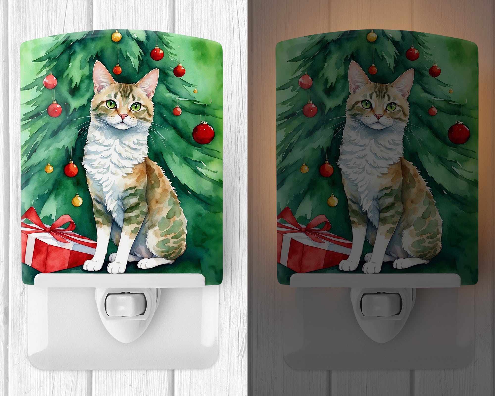 Buy this Oregon Rex Cat By the Christmas Tree Ceramic Night Light