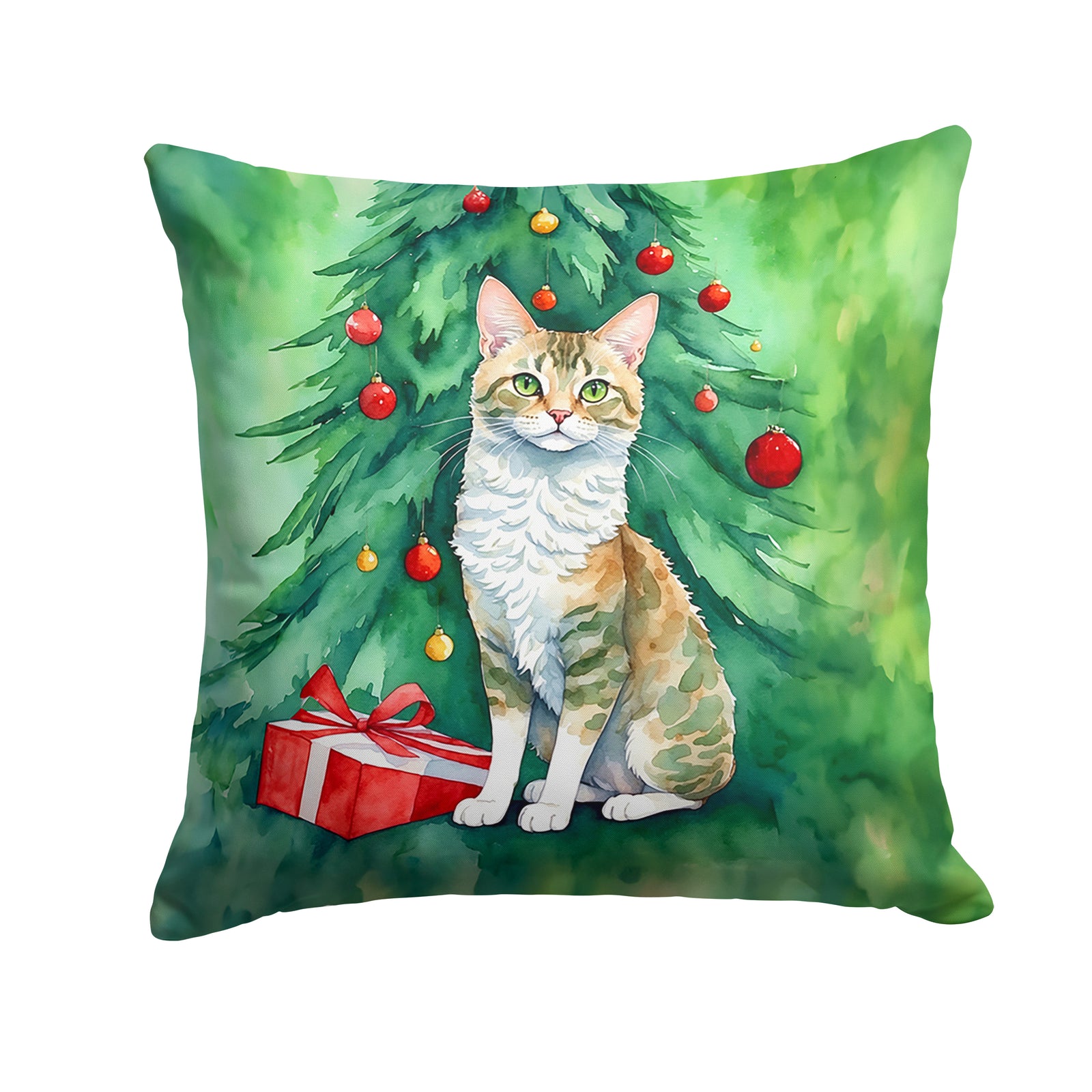 Buy this Oregon Rex Cat By the Christmas Tree Throw Pillow