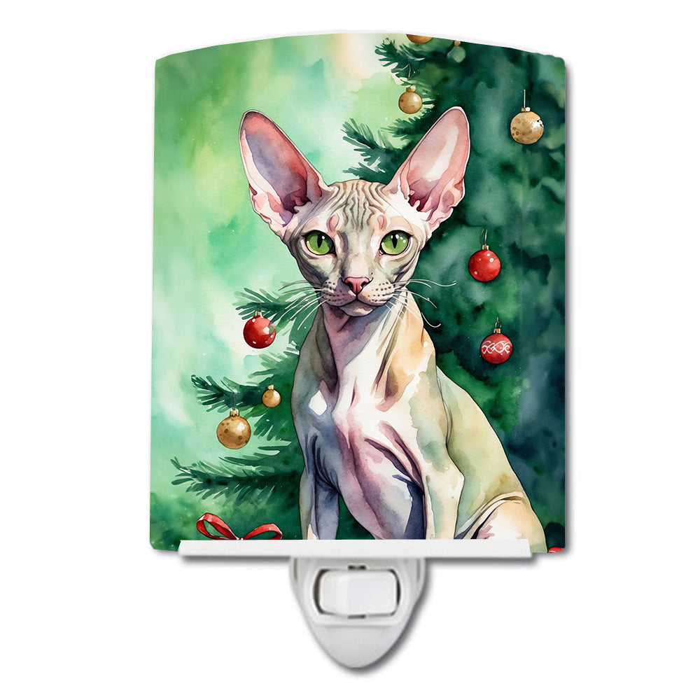 Buy this Peterbald Cat By the Christmas Tree Ceramic Night Light