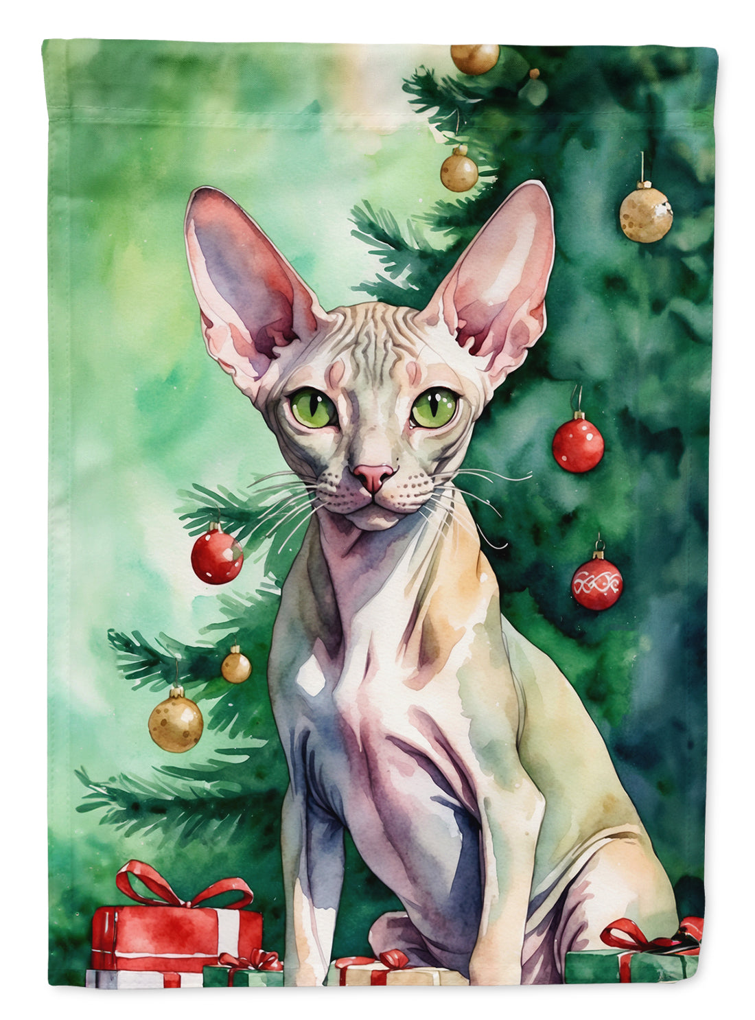 Buy this Peterbald Cat By the Christmas Tree Garden Flag