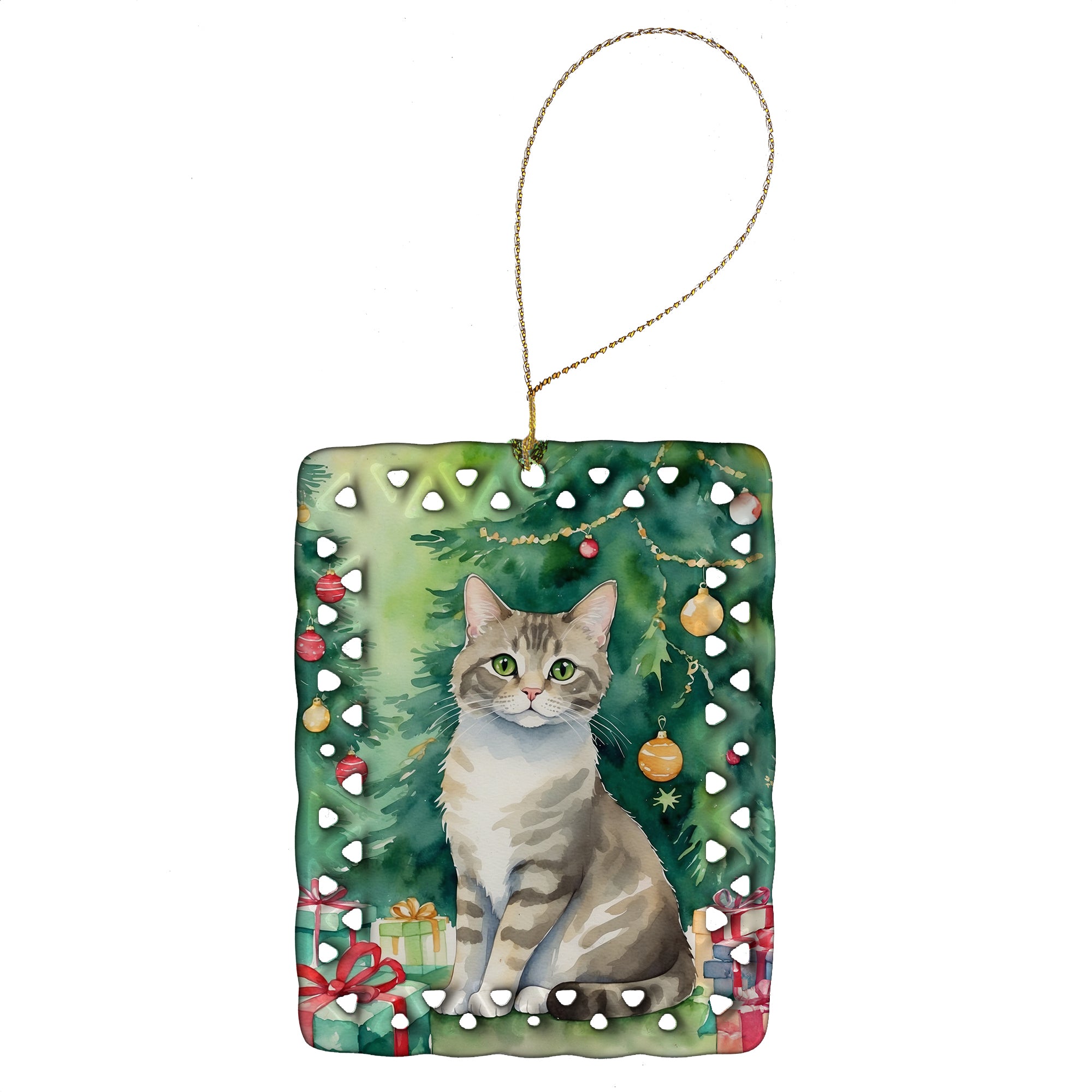 Buy this Pudelkatze Cat By the Christmas Tree Porcelain Ornament