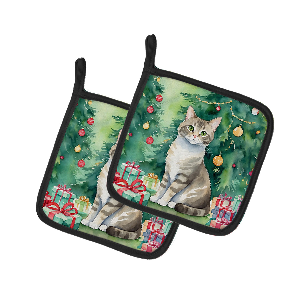 Buy this Pudelkatze Cat By the Christmas Tree Pair of Pot Holders