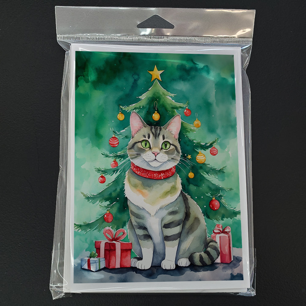 Raas Cat By the Christmas Tree Greeting Cards Pack of 8