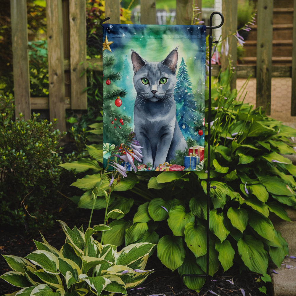 Buy this Russian Blue Cat By the Christmas Tree Garden Flag