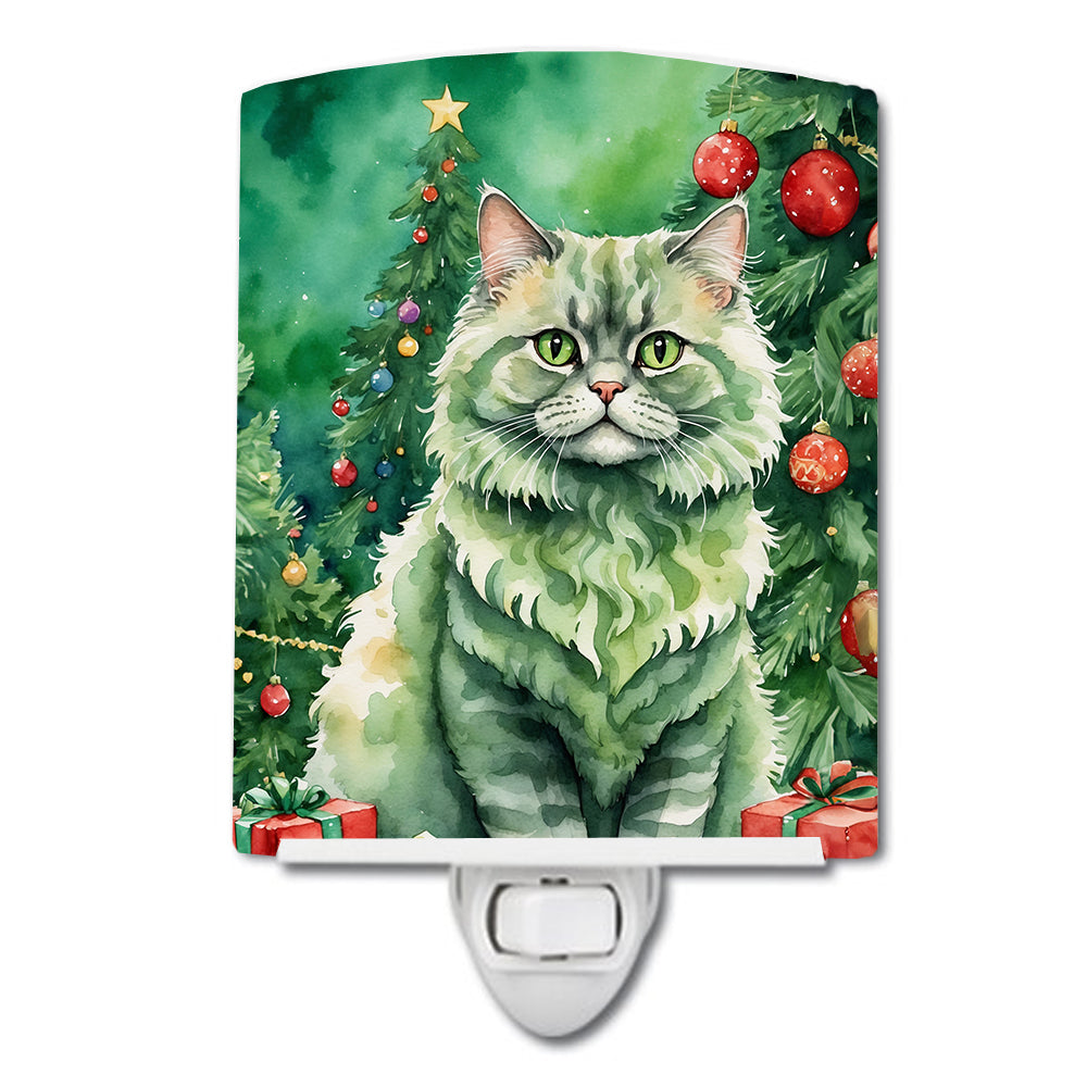 Buy this Selkirk Rex Cat By the Christmas Tree Ceramic Night Light