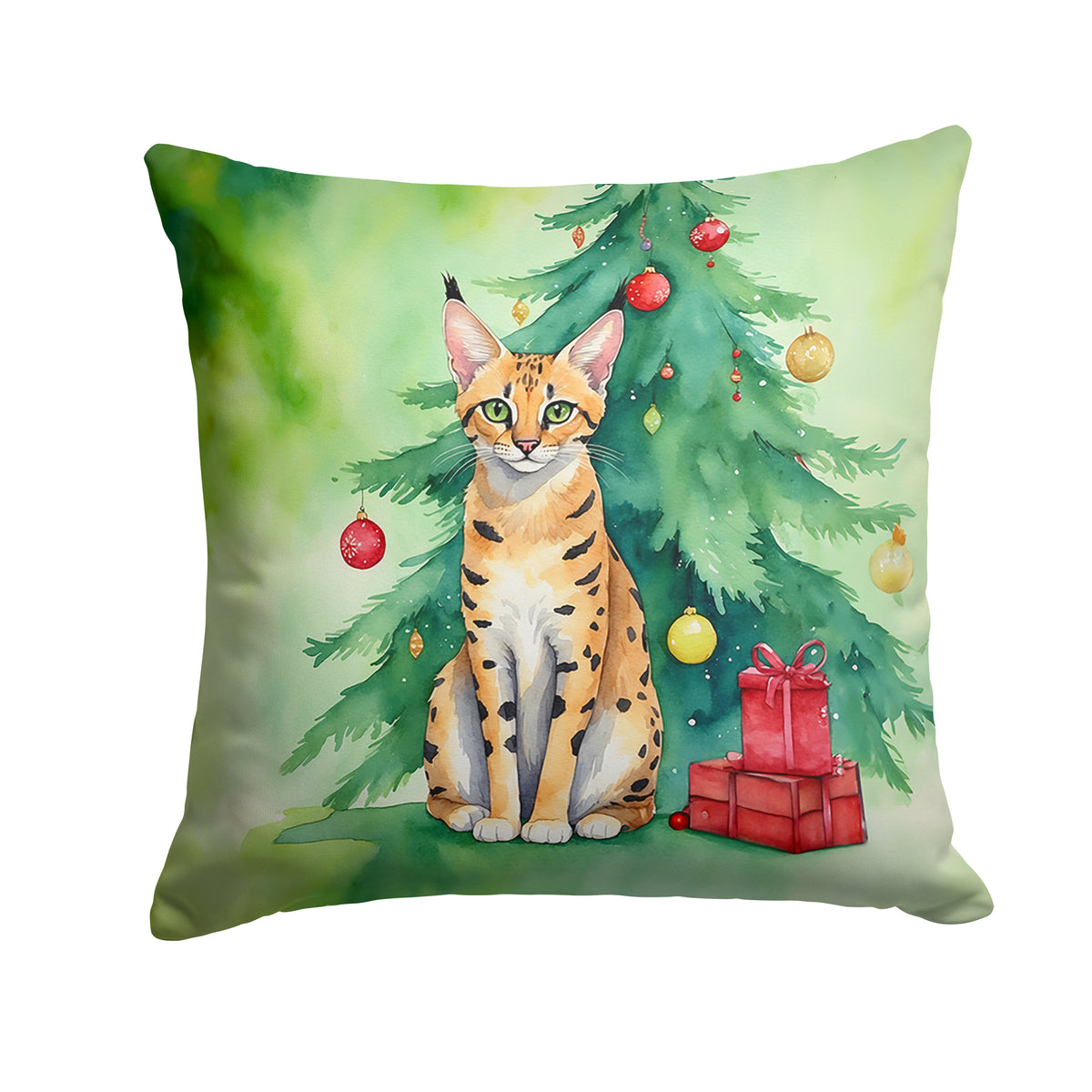 Buy this Serengeti Cat By the Christmas Tree Throw Pillow