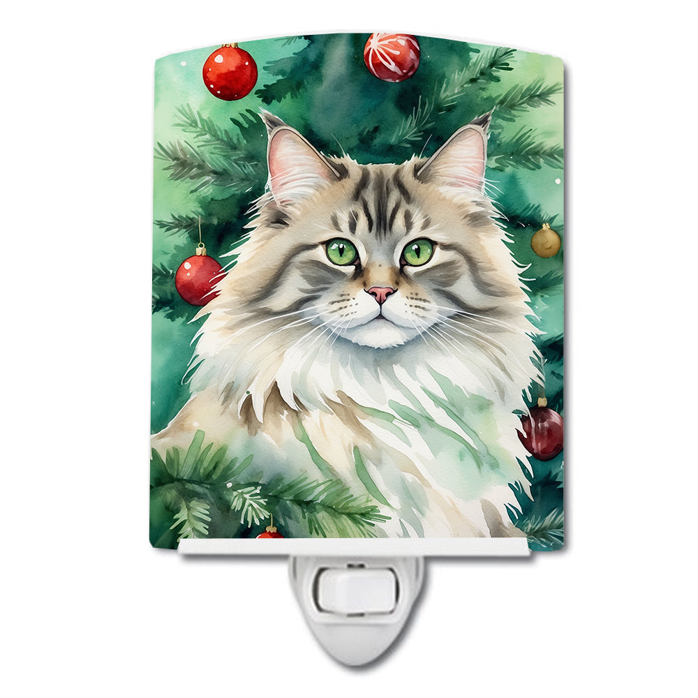 Buy this Siberian Cat By the Christmas Tree Ceramic Night Light