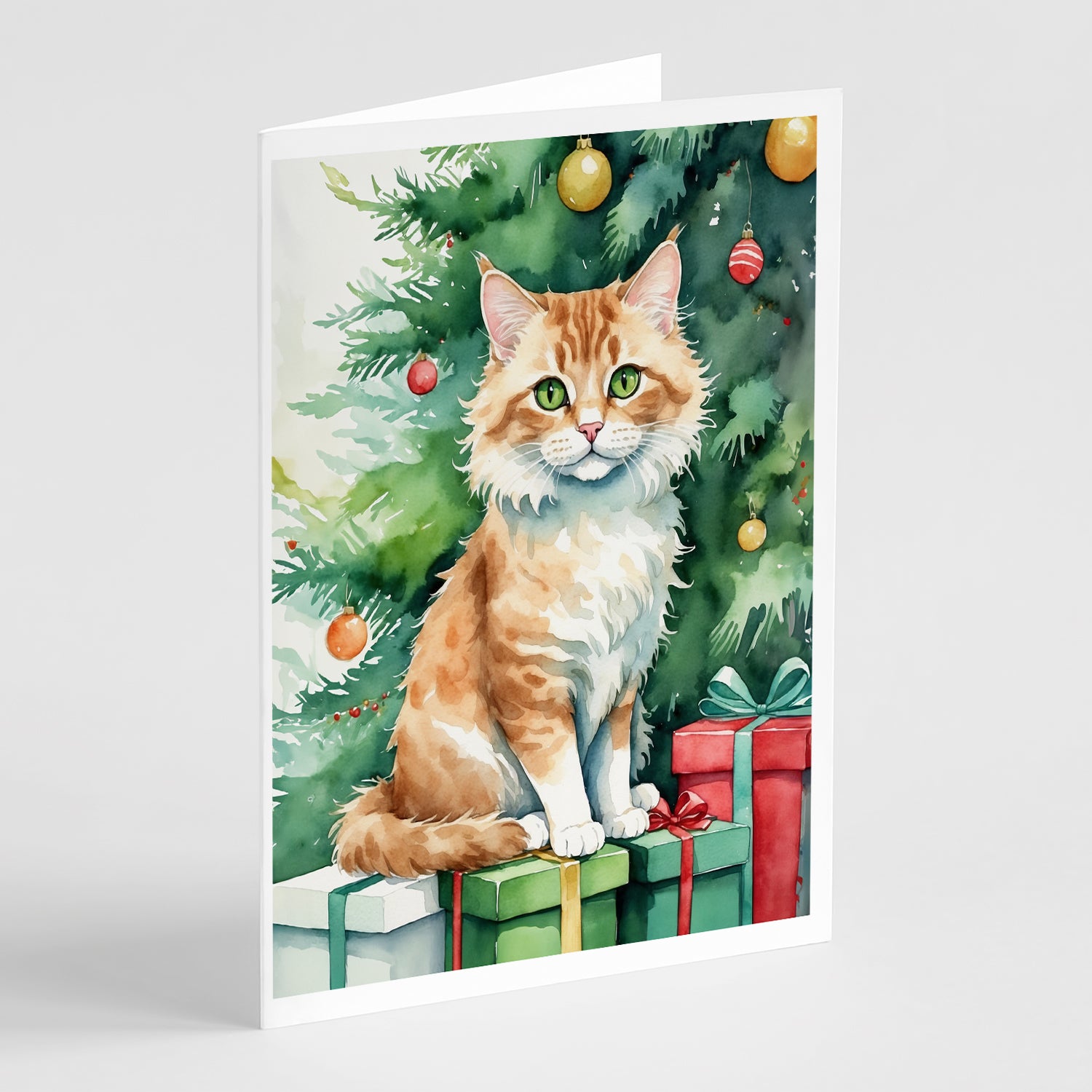 Buy this Skookum Cat By the Christmas Tree Greeting Cards Pack of 8