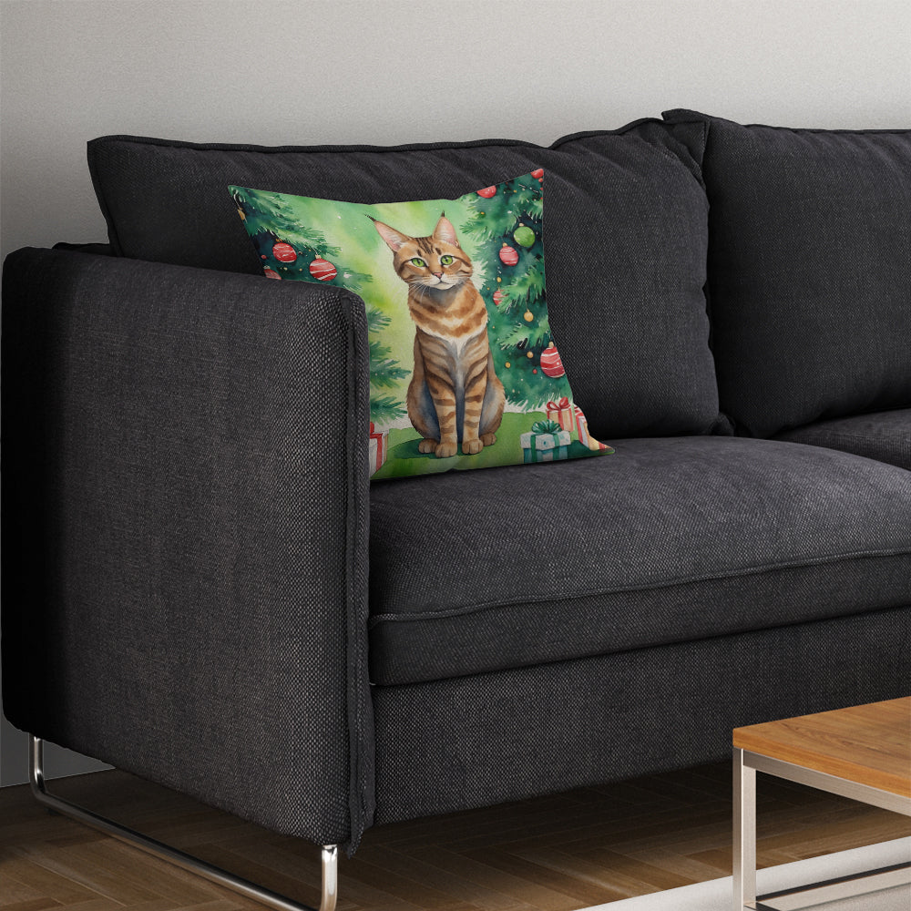 Sokoke Cat By the Christmas Tree Throw Pillow