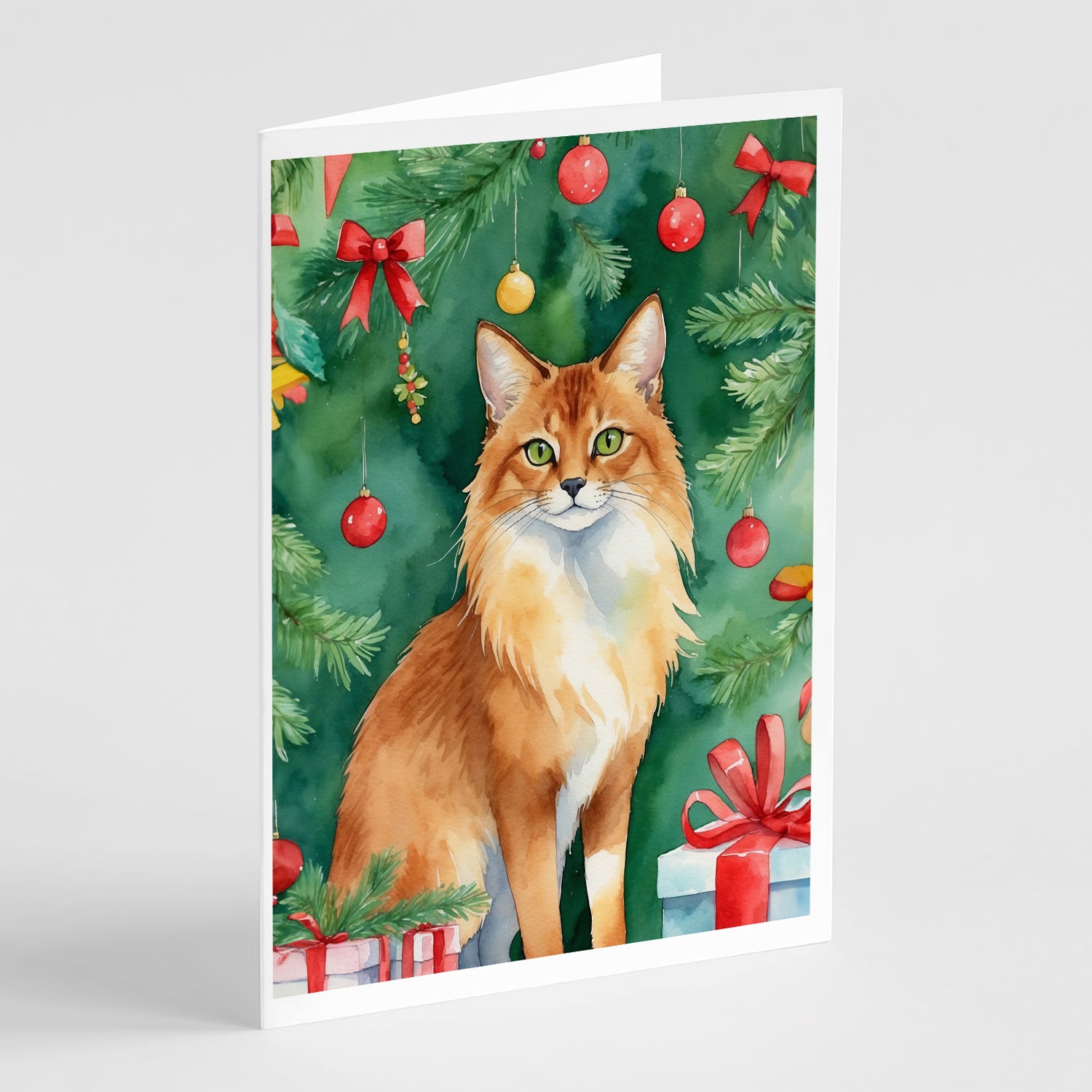 Buy this Somali Cat By the Christmas Tree Greeting Cards Pack of 8