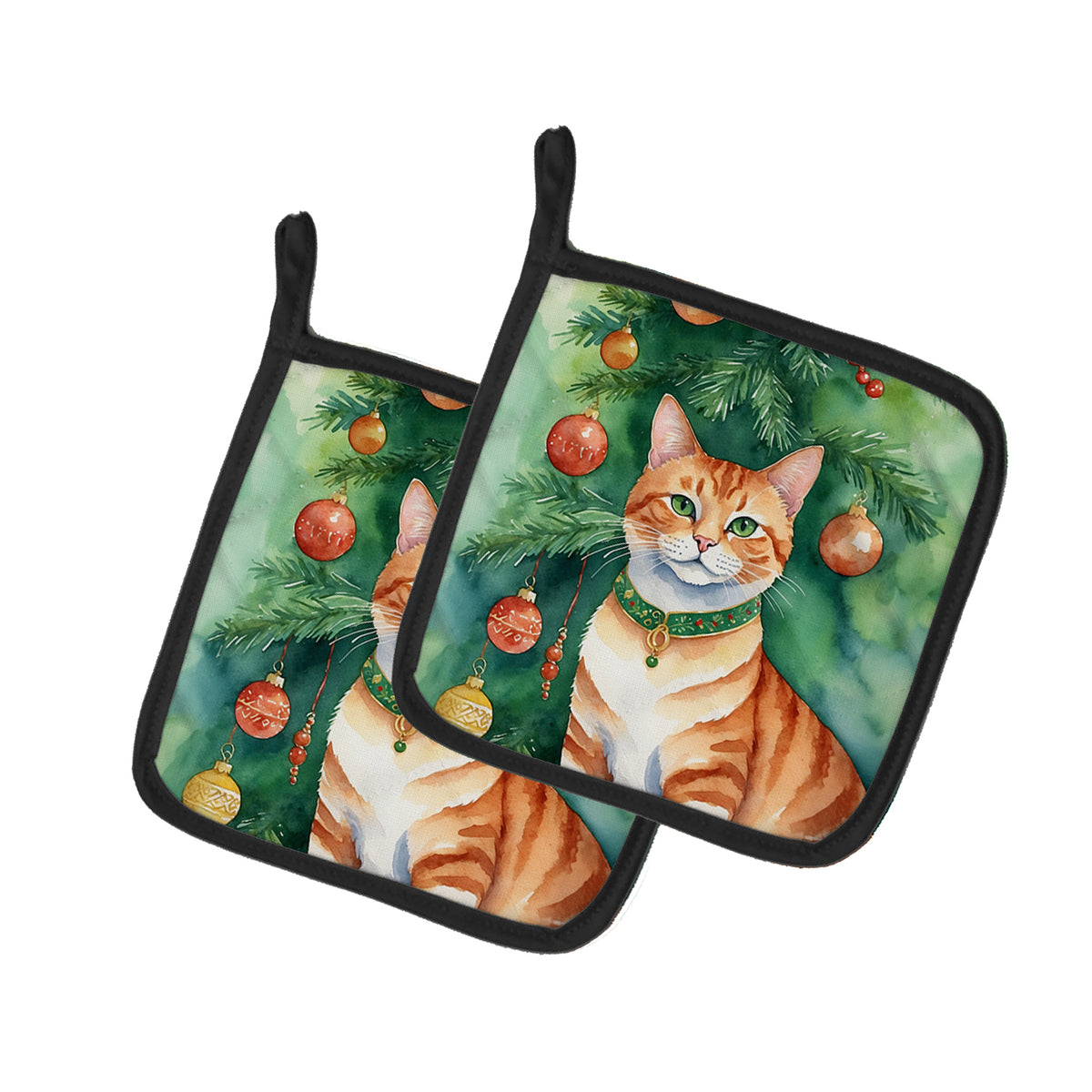 Buy this Suphalak Cat By the Christmas Tree Pair of Pot Holders