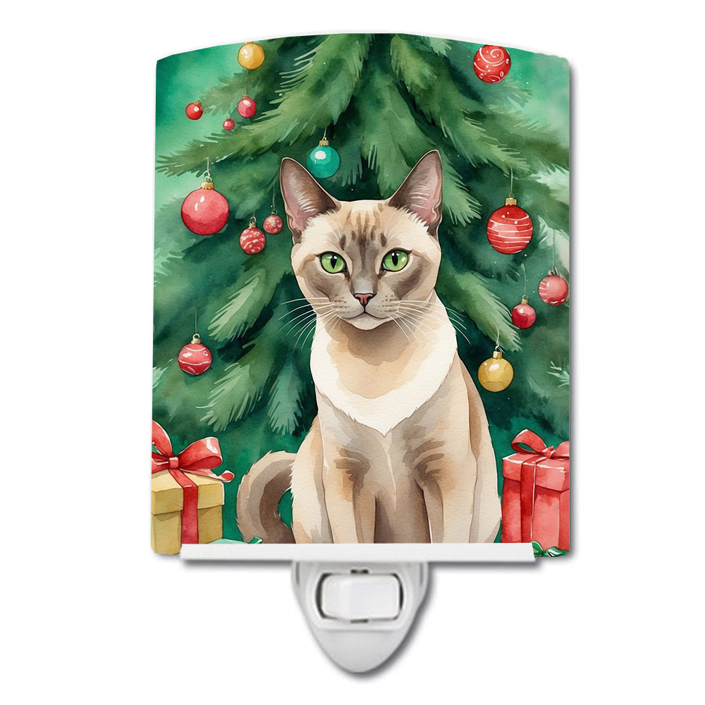 Buy this Tonkinese Cat By the Christmas Tree Ceramic Night Light