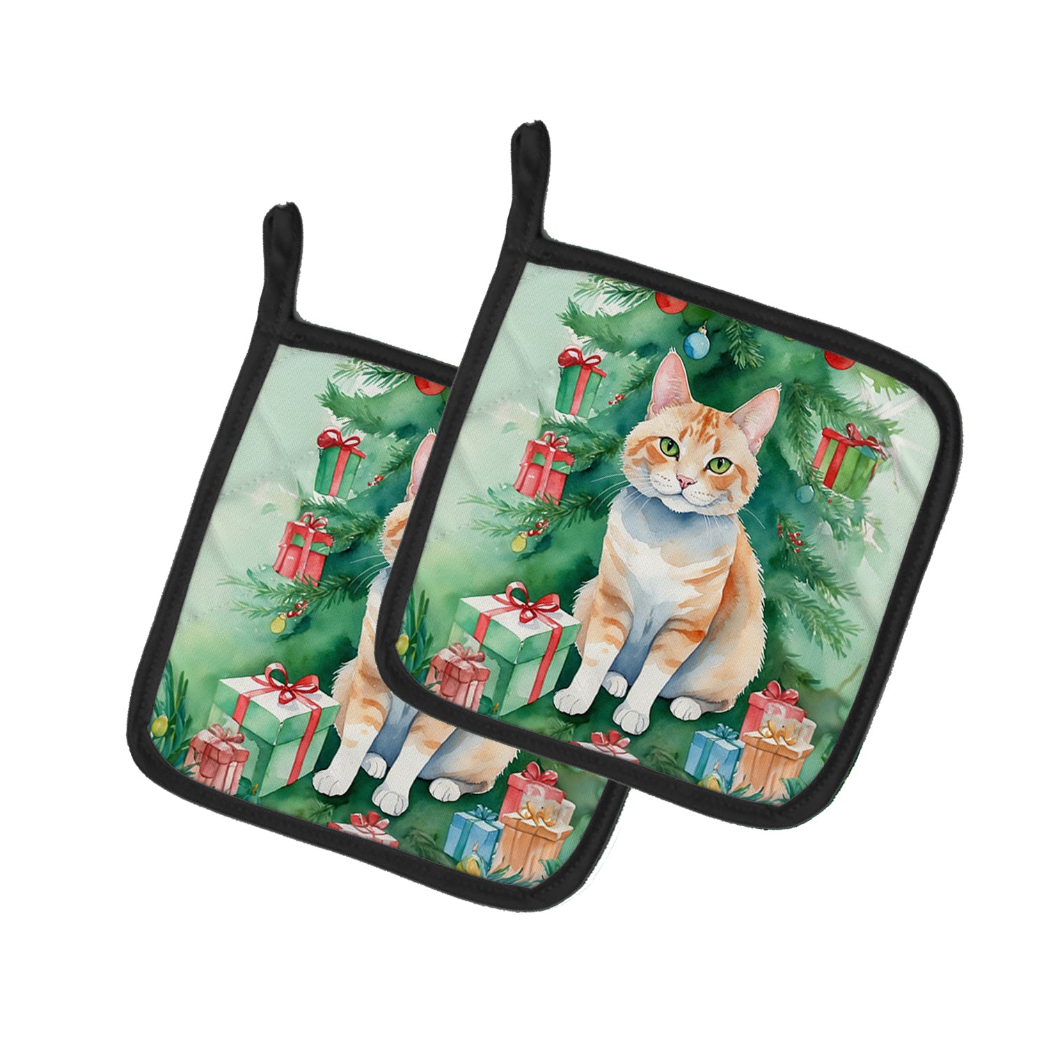 Buy this Ural Rex Cat By the Christmas Tree Pair of Pot Holders