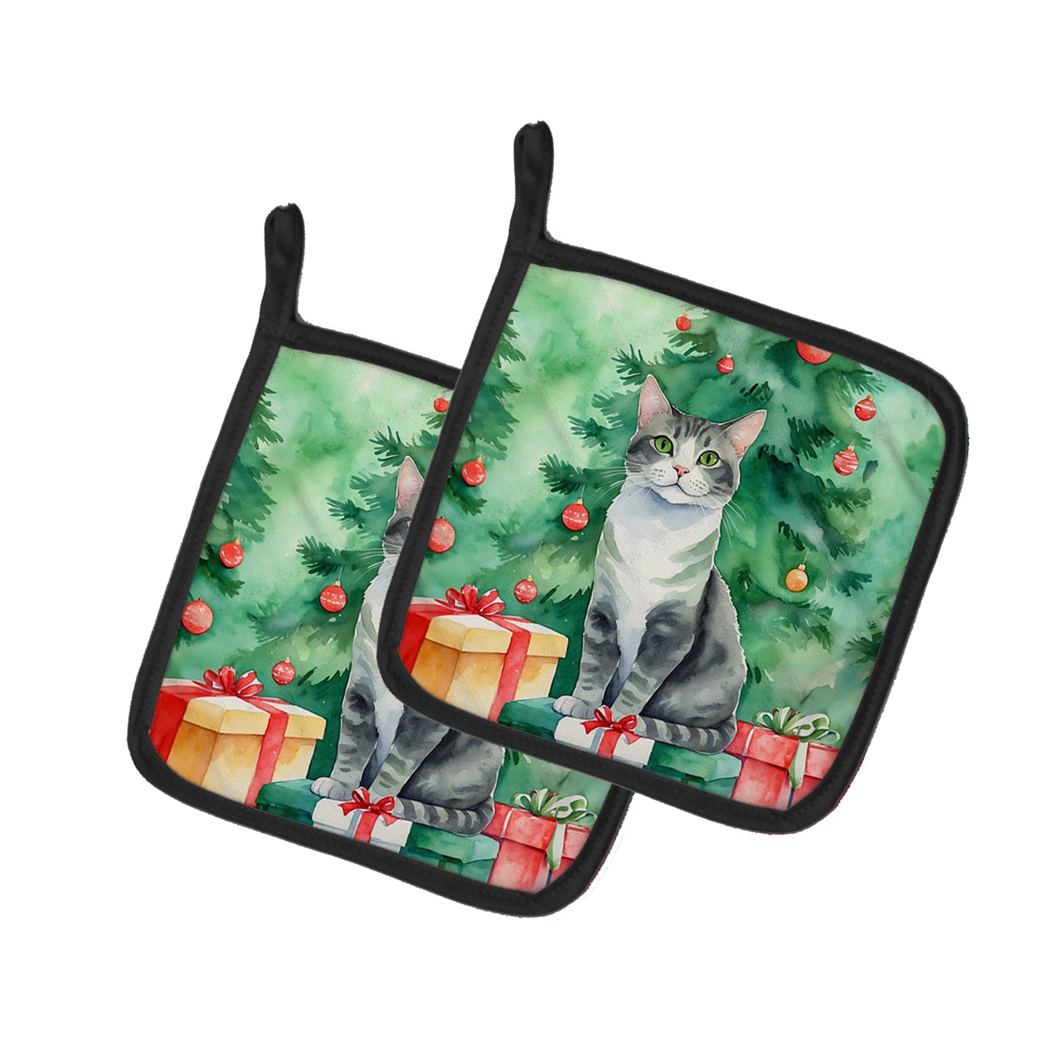 Buy this Ural Rex Cat By the Christmas Tree Pair of Pot Holders