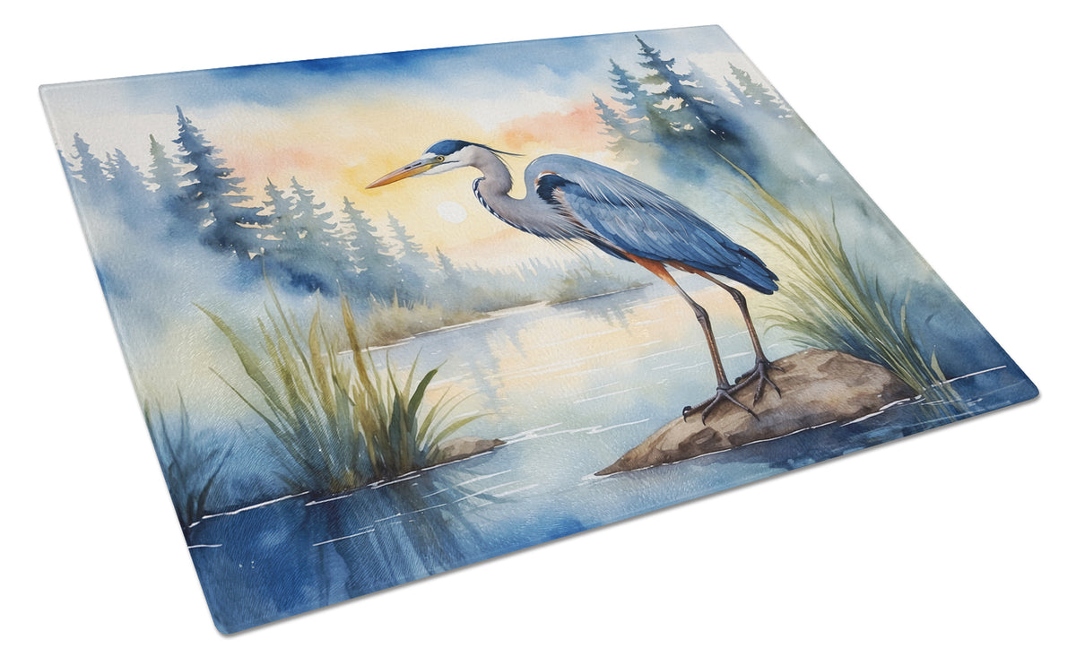 Buy this Blue Heron Emerging as the day fades Glass Cutting Board