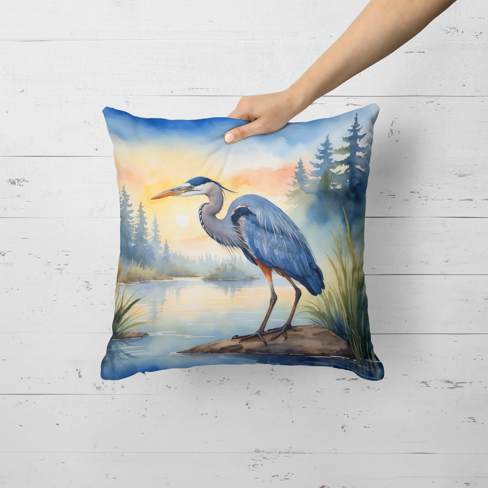 Blue Heron Emerging as the day fades Throw Pillow