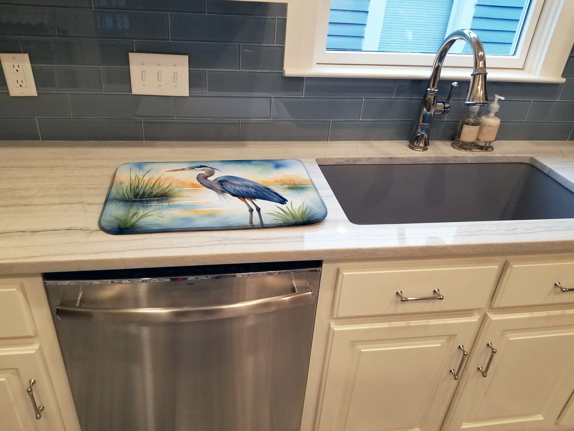 Blue Heron Emerging as the day fades Dish Drying Mat