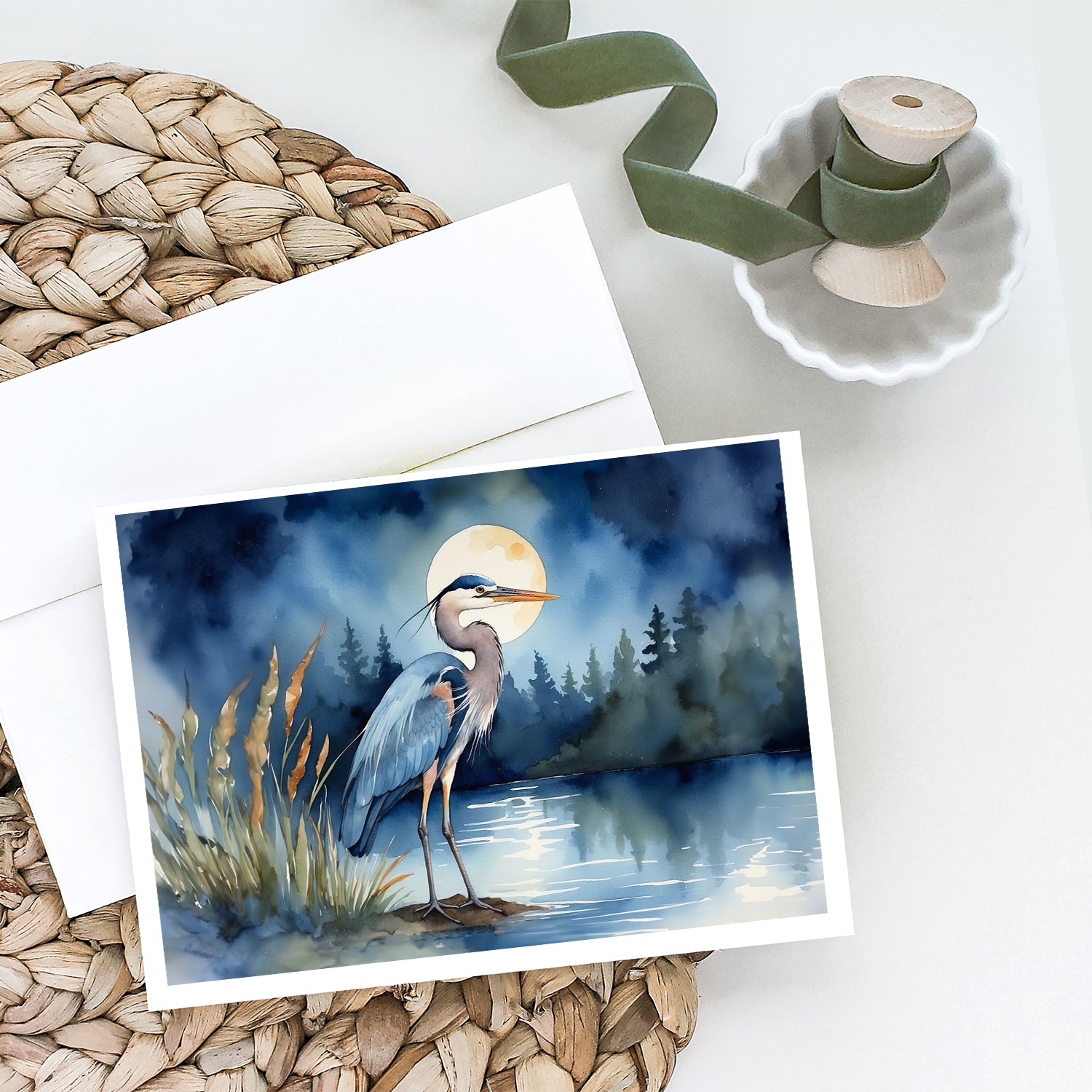 Buy this Blue Heron Under the Moonlight Greeting Cards Pack of 8