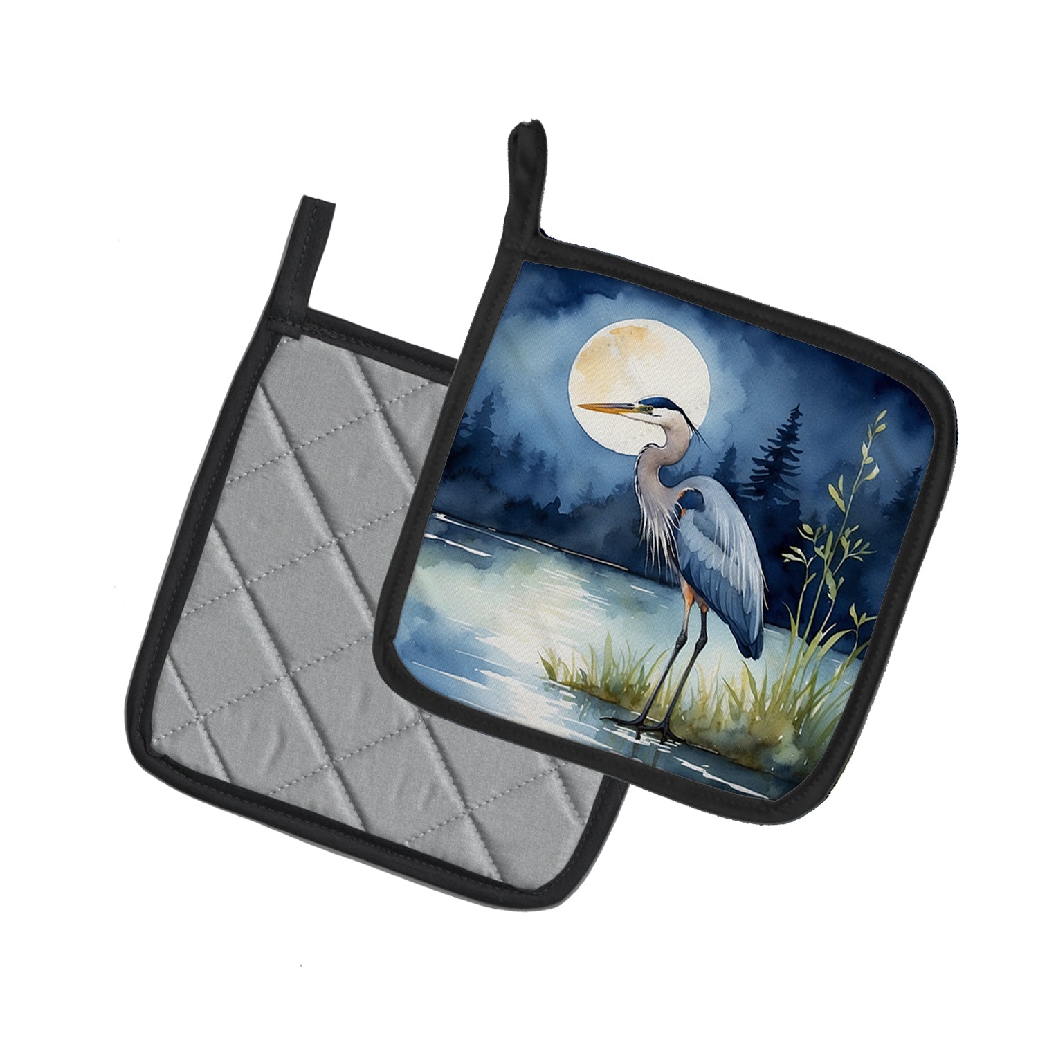 Blue Heron Under the Moonlight Pair of Pot Holders