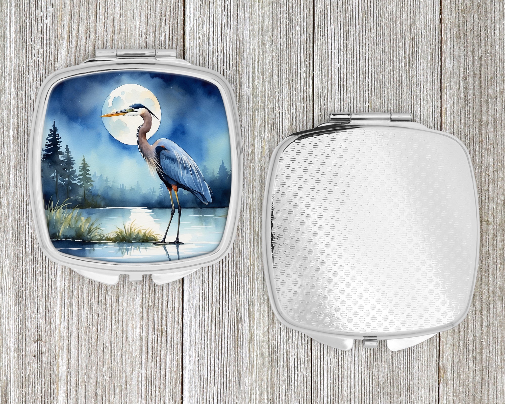 Blue Heron Under the Moonlight Compact Mirror