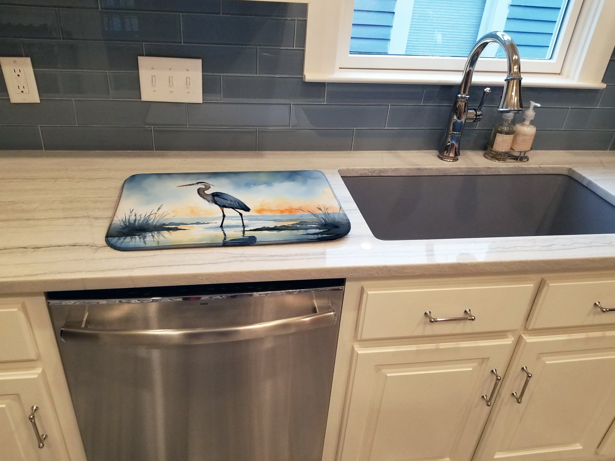 Blue Heron Barely Lit Sky Dish Drying Mat