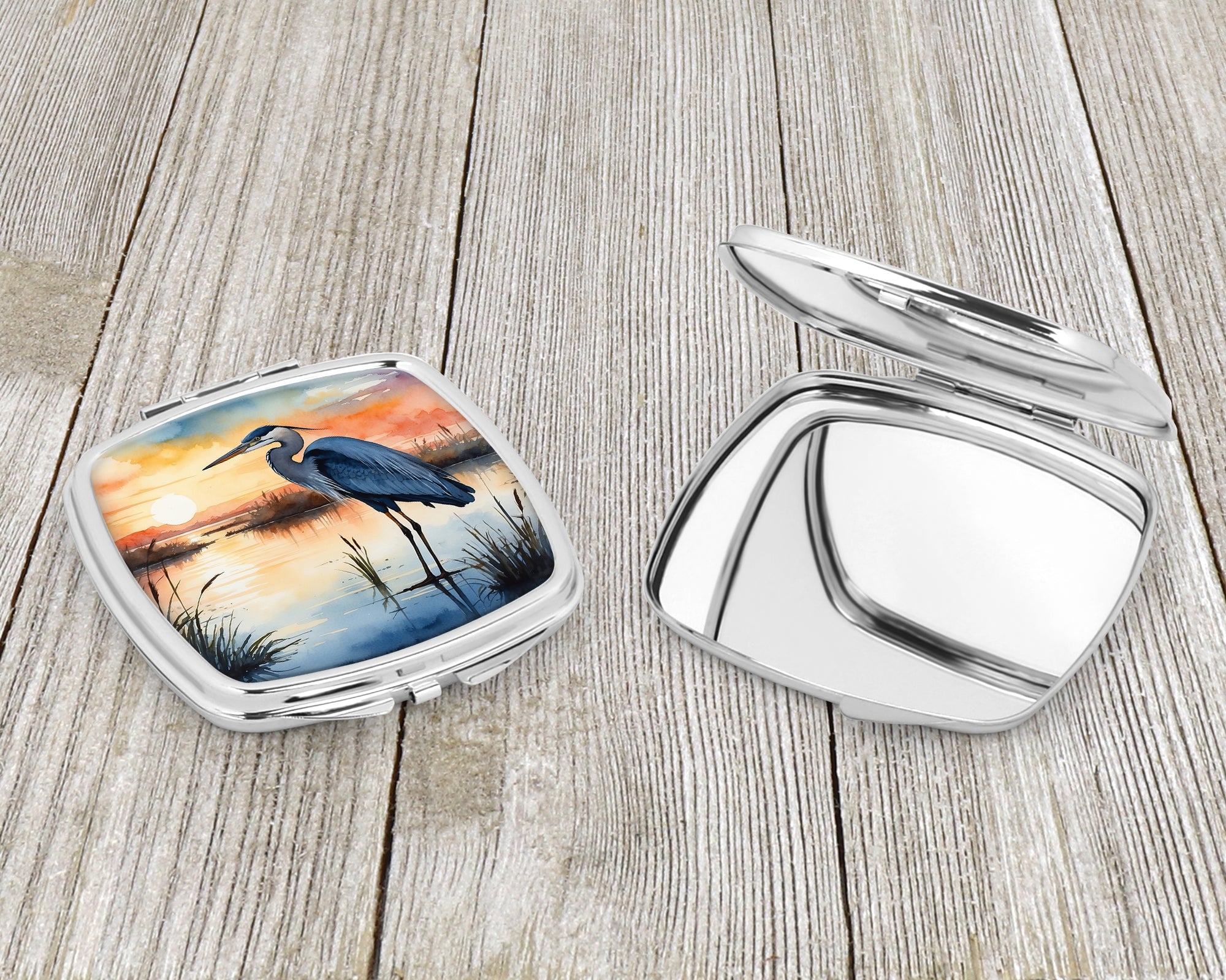 Blue Heron Setting Sun Compact Mirror