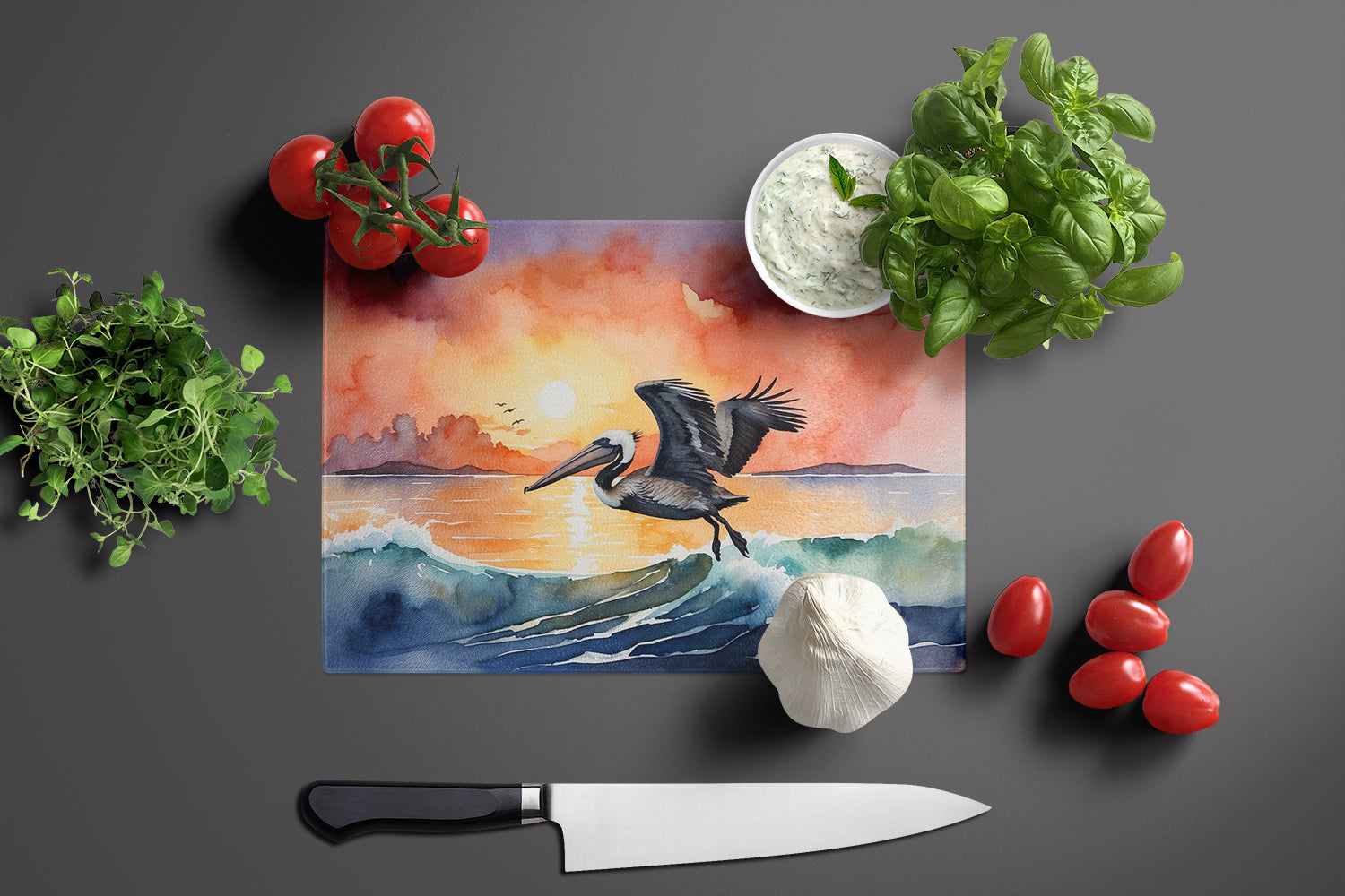 Pelican Fiery Sunset Glass Cutting Board