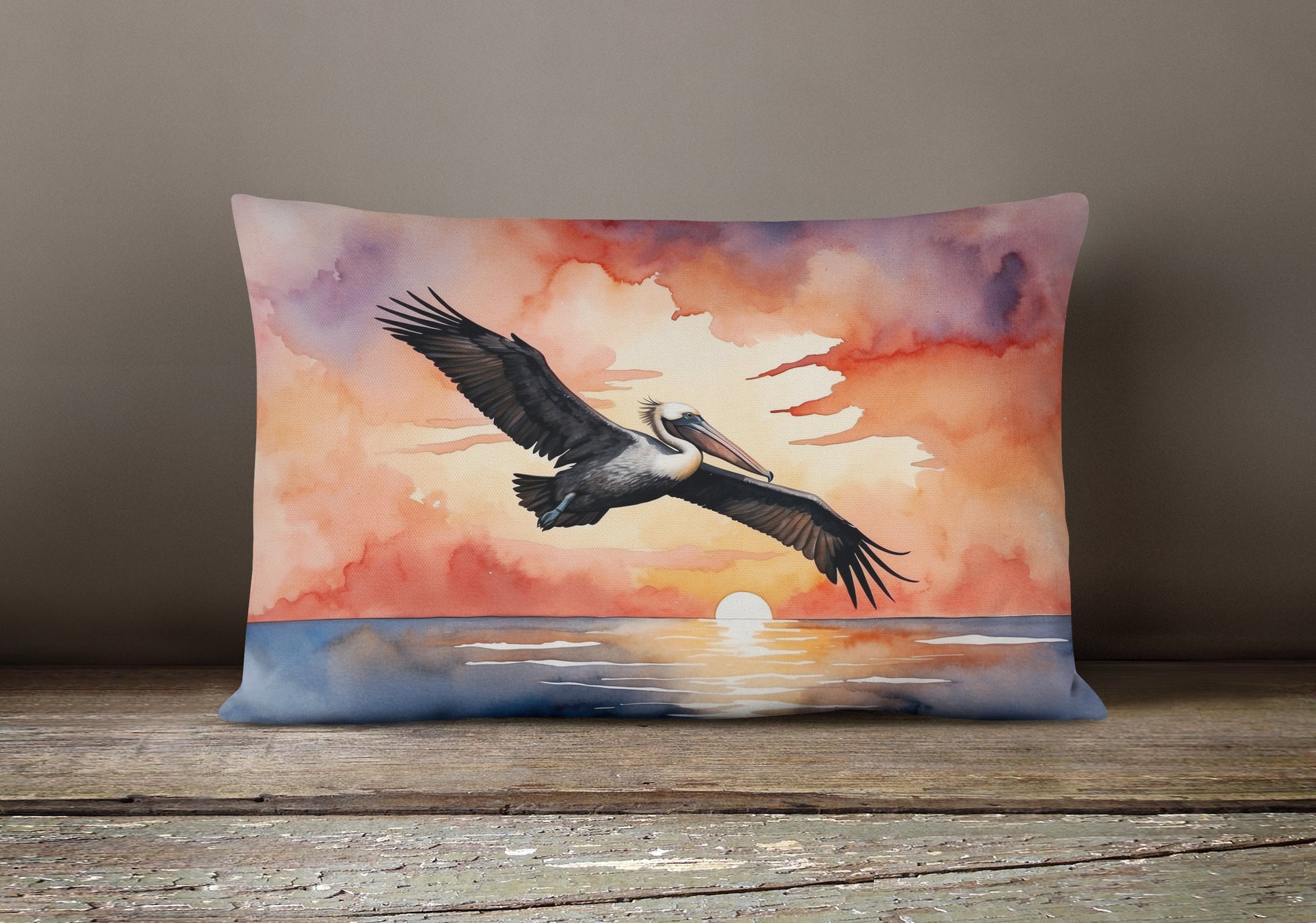 Pelican Fiery Sunset Throw Pillow