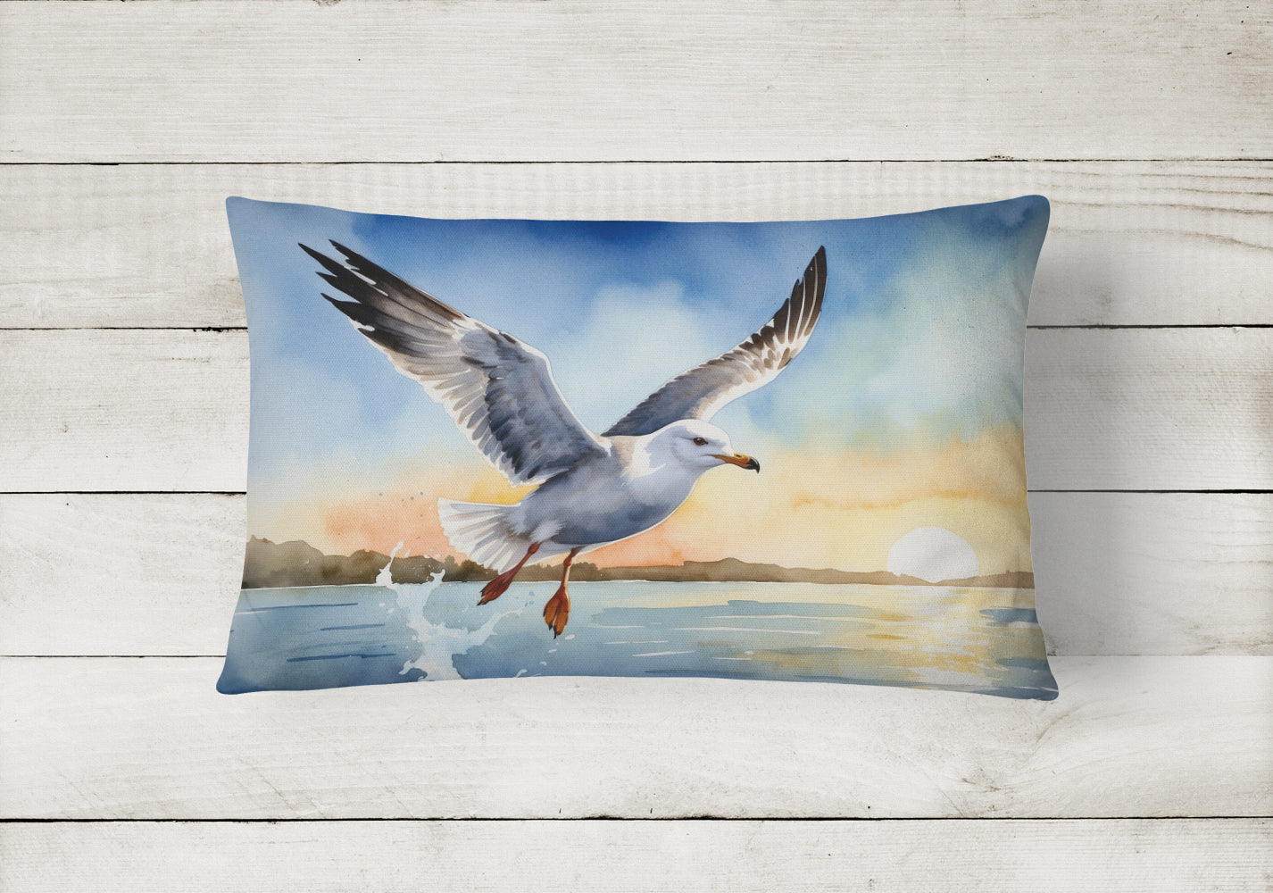 Gull Flying Low Throw Pillow