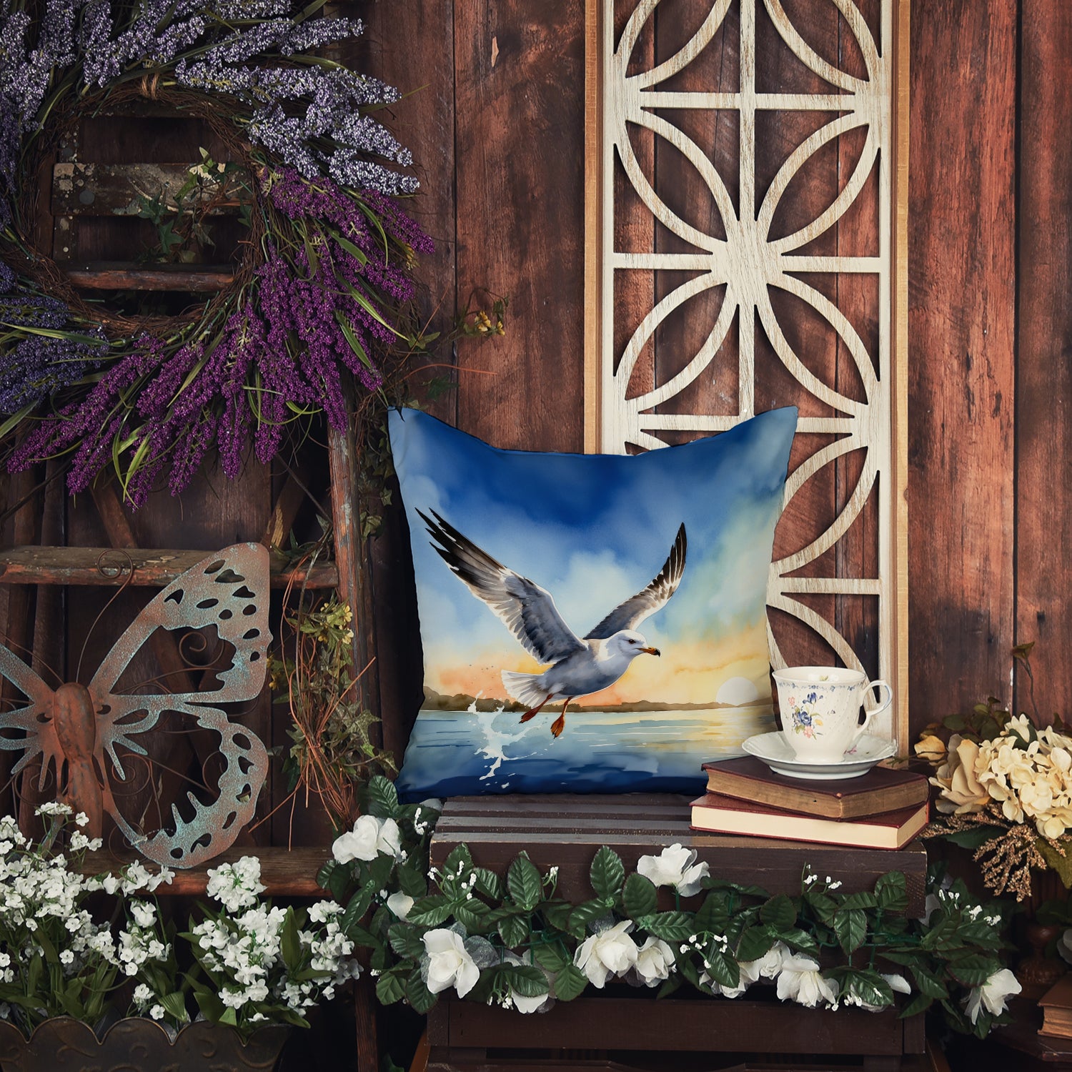 Gull Flying Low Throw Pillow