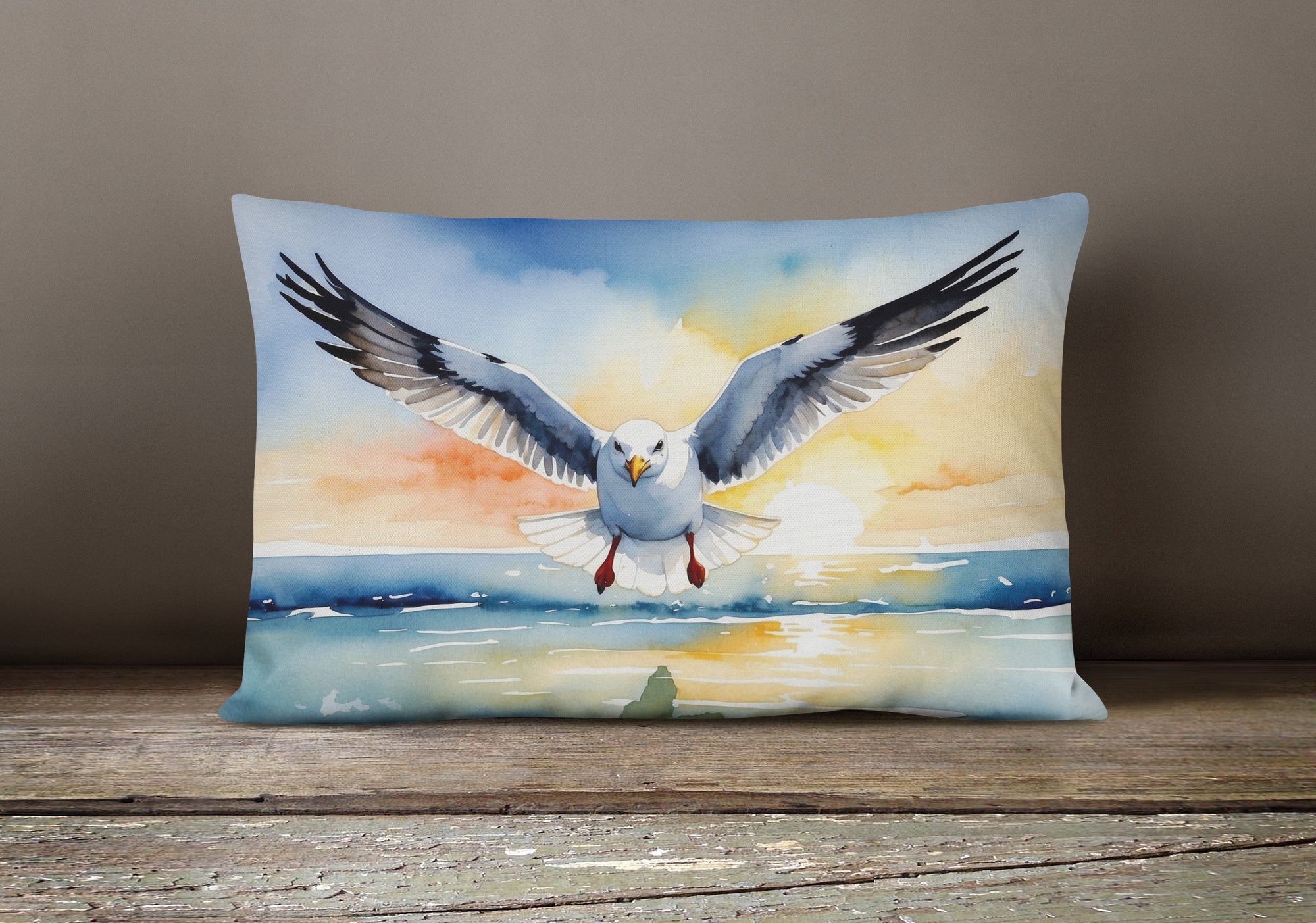 Gull Flying Low Throw Pillow