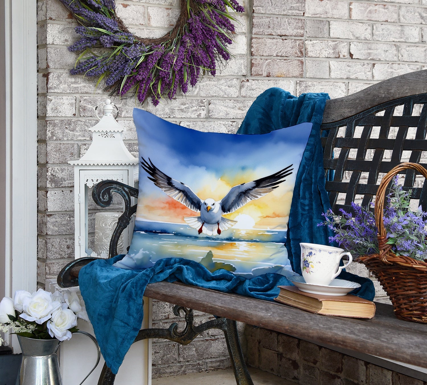 Gull Flying Low Throw Pillow