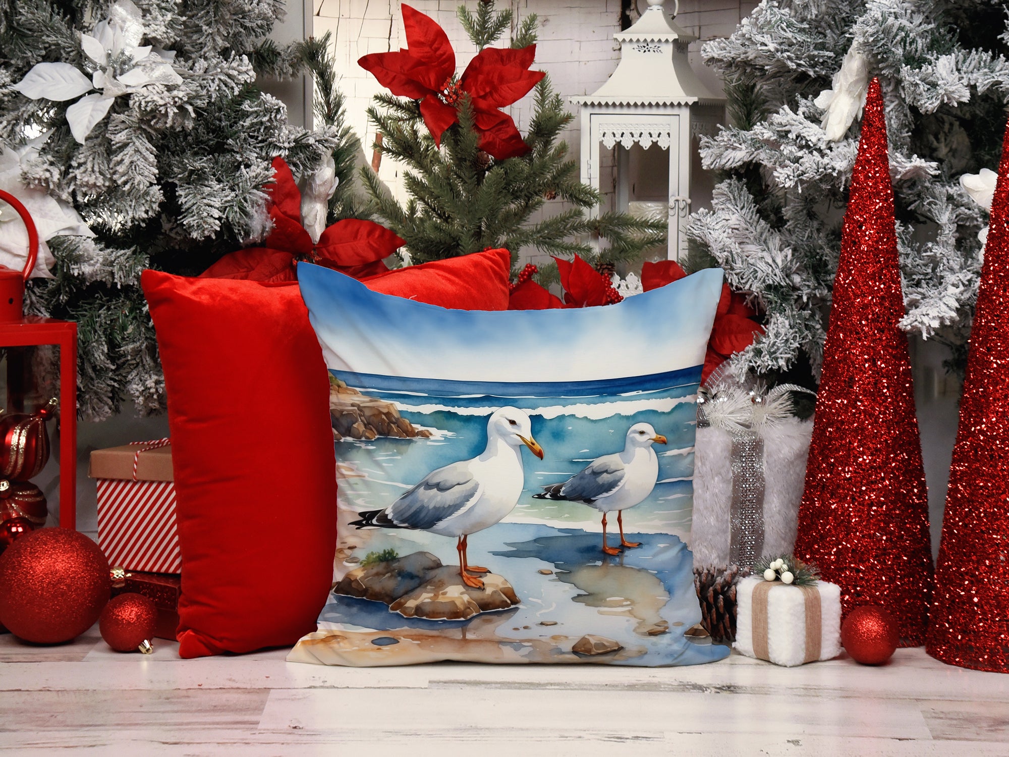 Gulls Scavenging Throw Pillow