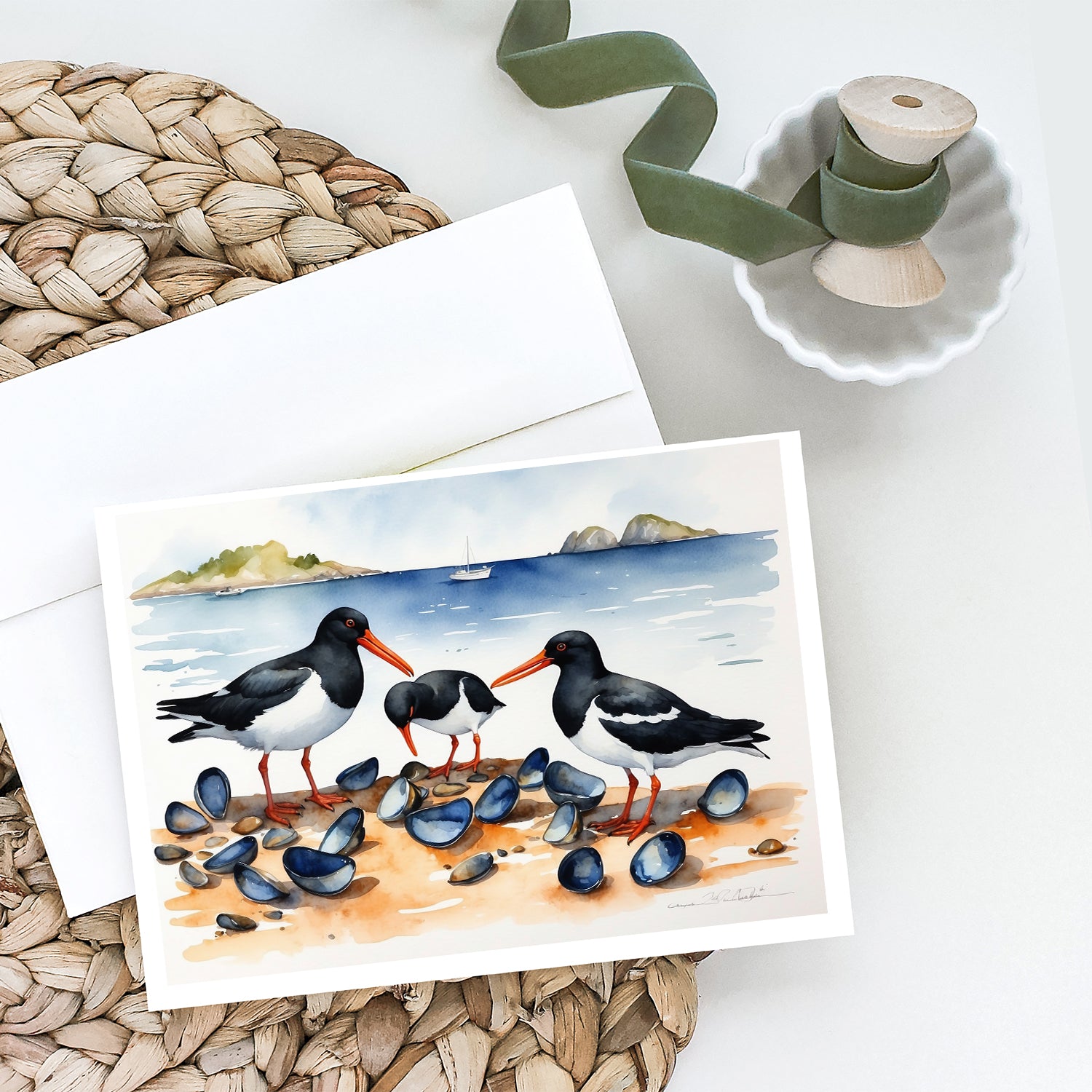 Buy this Oystercatchers Feeding Greeting Cards Pack of 8