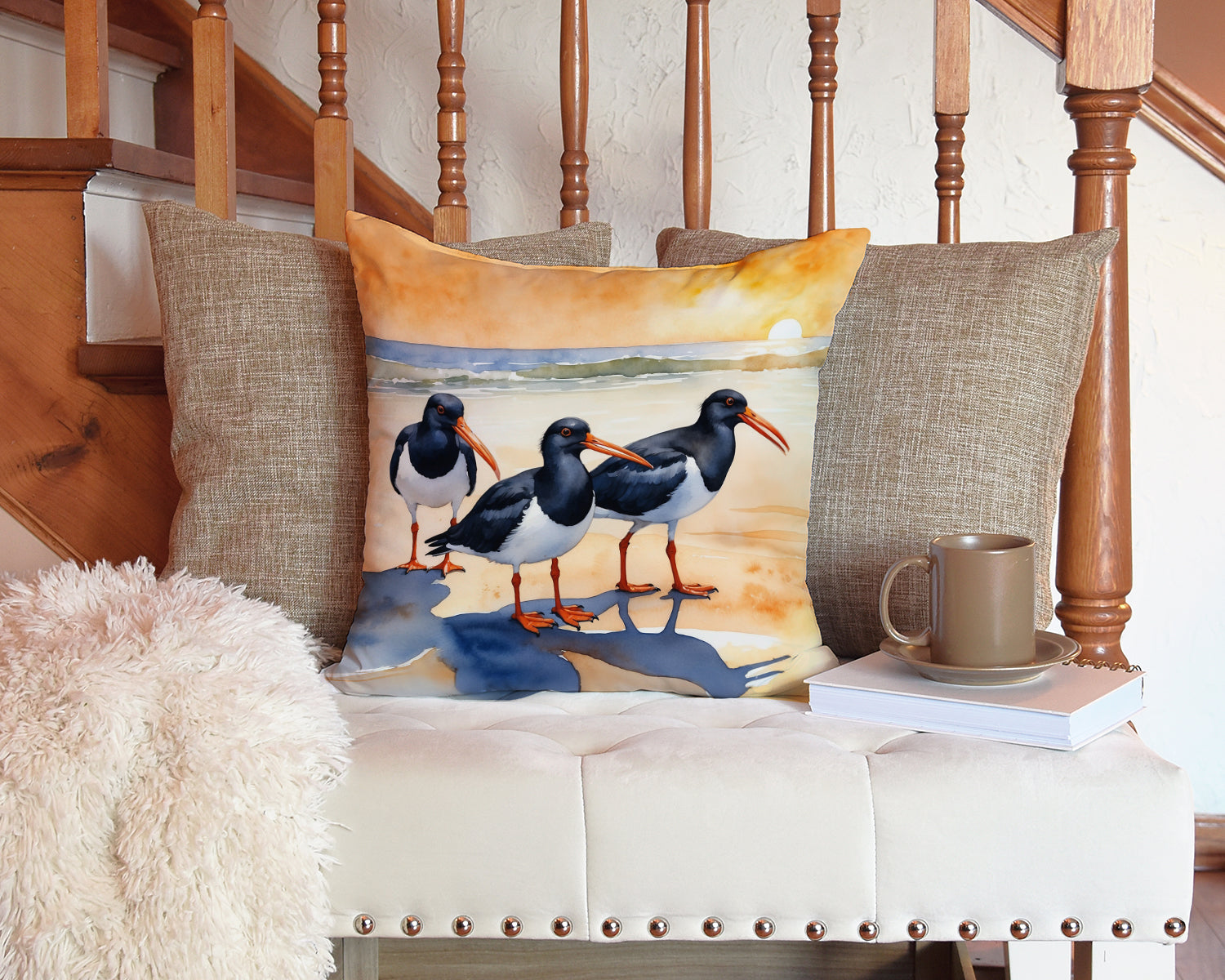 Oystercatchers Foraging Throw Pillow