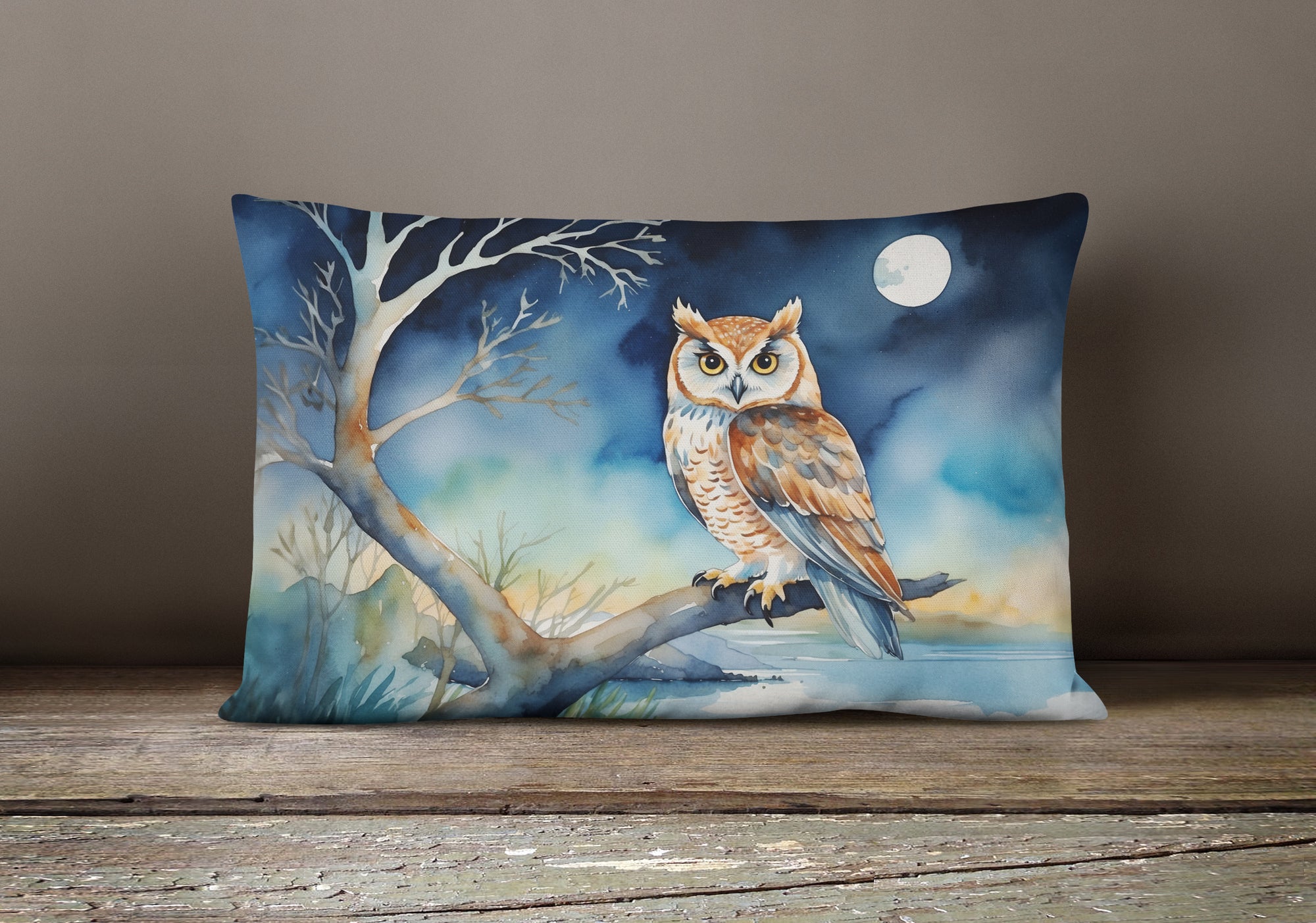 Owl Perched in Coastal Tree Throw Pillow