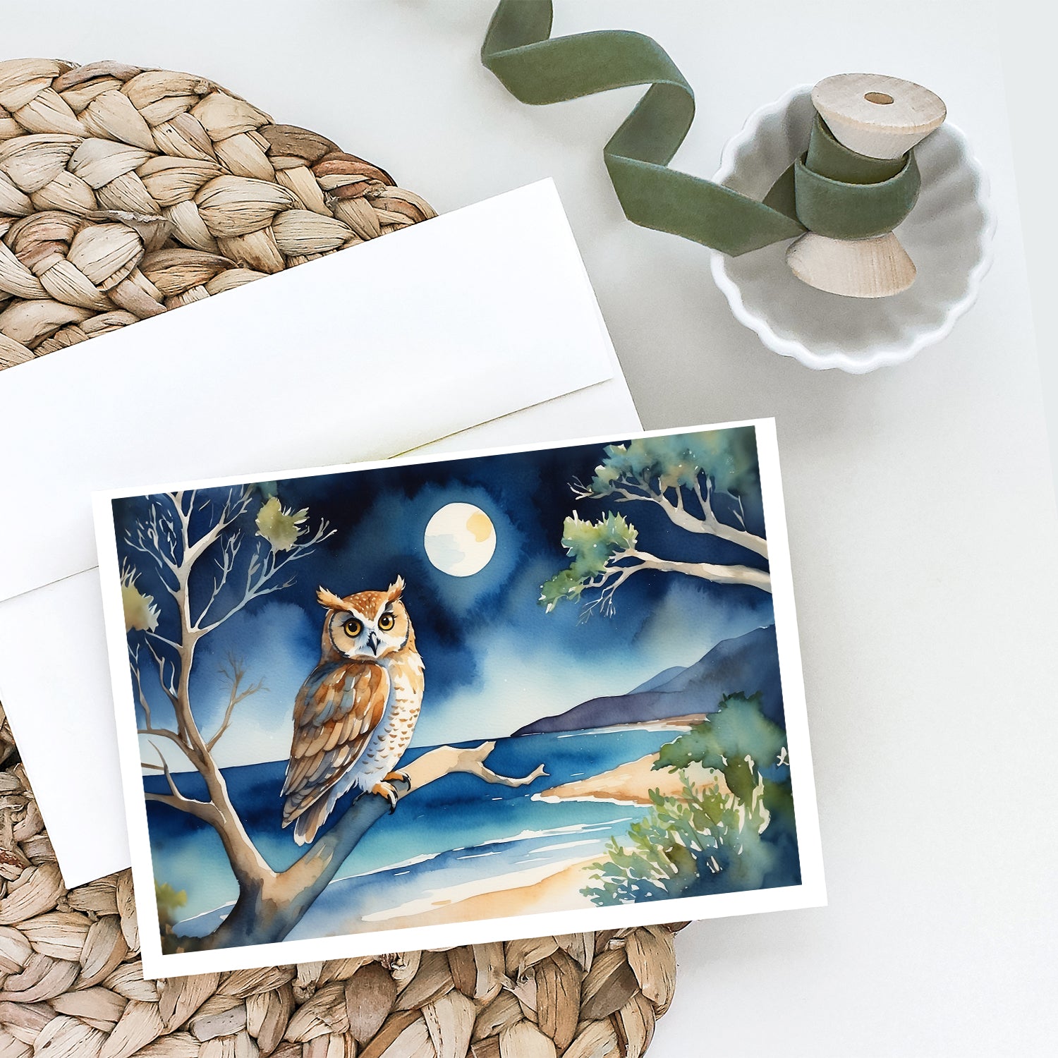 Buy this Owl Perched in Coastal Tree Greeting Cards Pack of 8