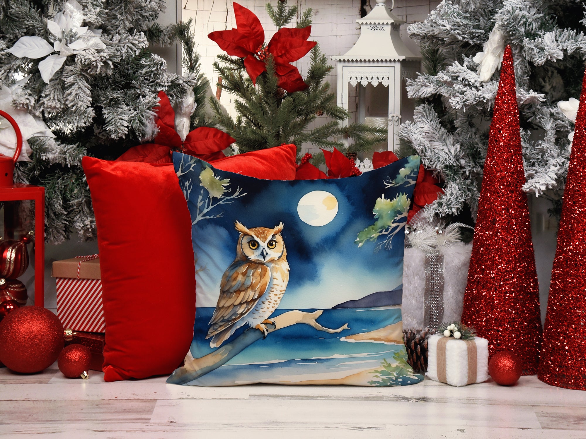 Owl Perched in Coastal Tree Throw Pillow