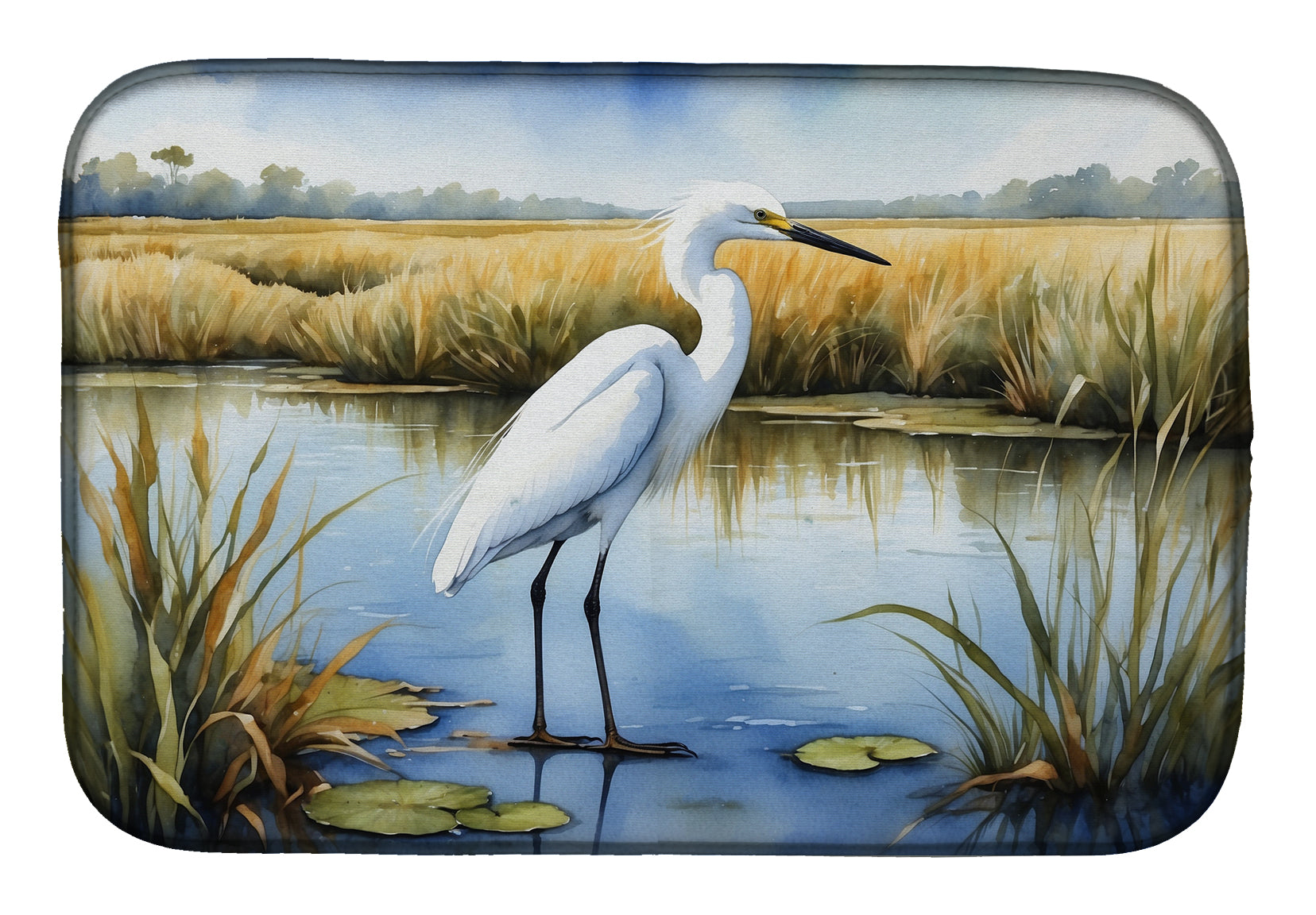 Buy this Snowy Egret in Coastal Marshes Dish Drying Mat