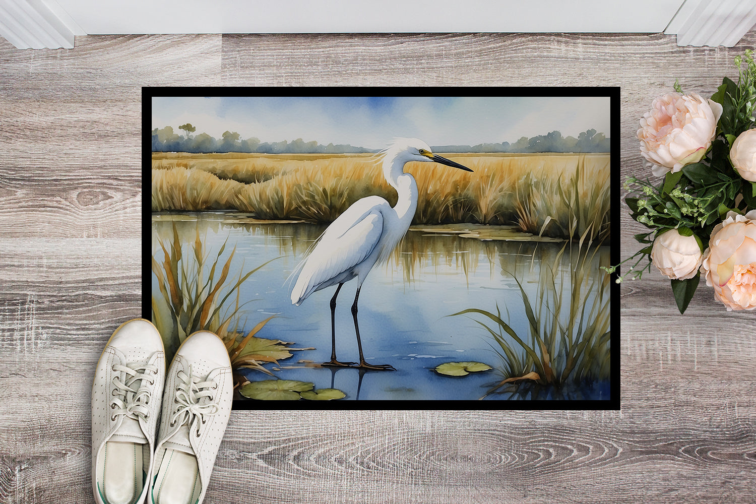 Buy this Snowy Egret in Coastal Marshes Doormat