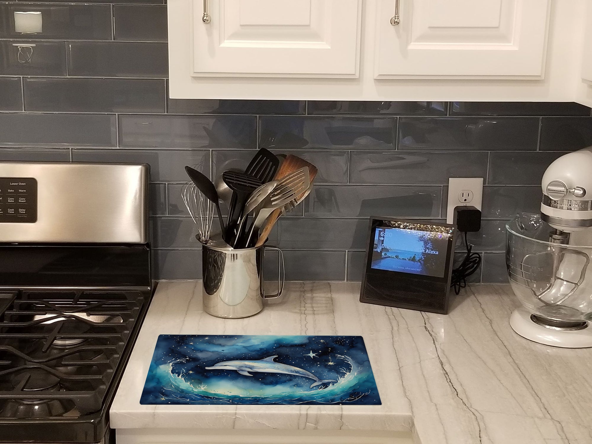 Dolphin in a Starry Sea Glass Cutting Board