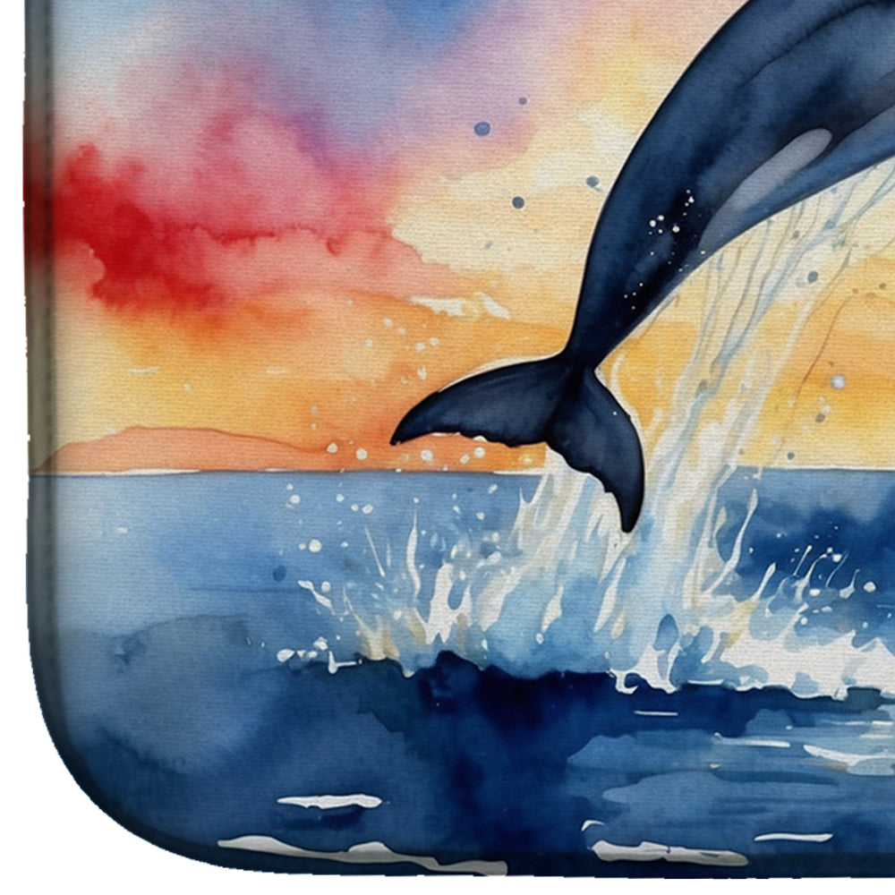 Dolphin Leaping at Sunrise Dish Drying Mat