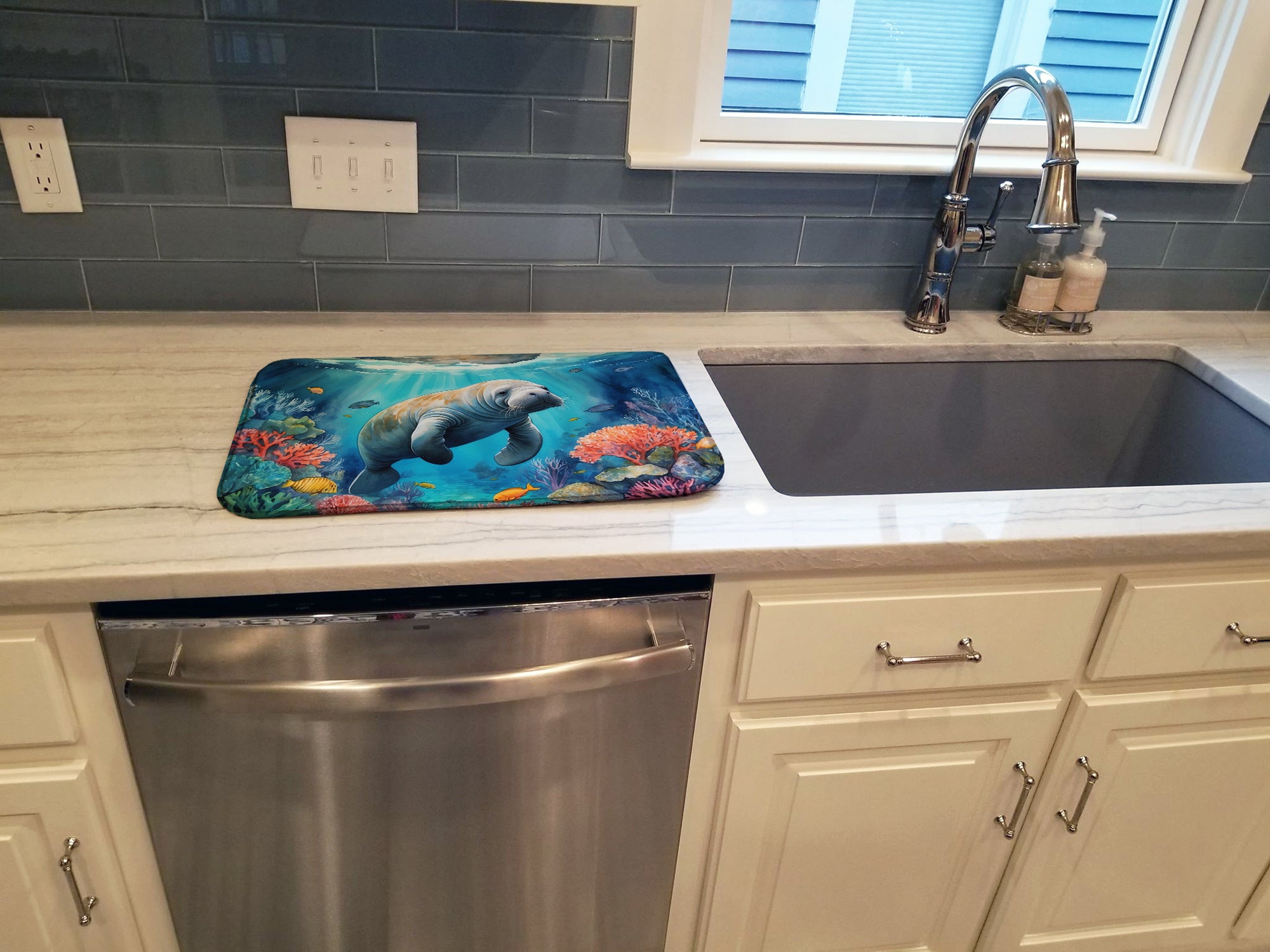 Manatee and Coral Reefs Dish Drying Mat