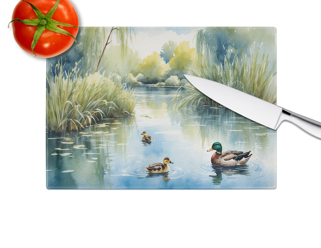 Ducks by the Pond Glass Cutting Board