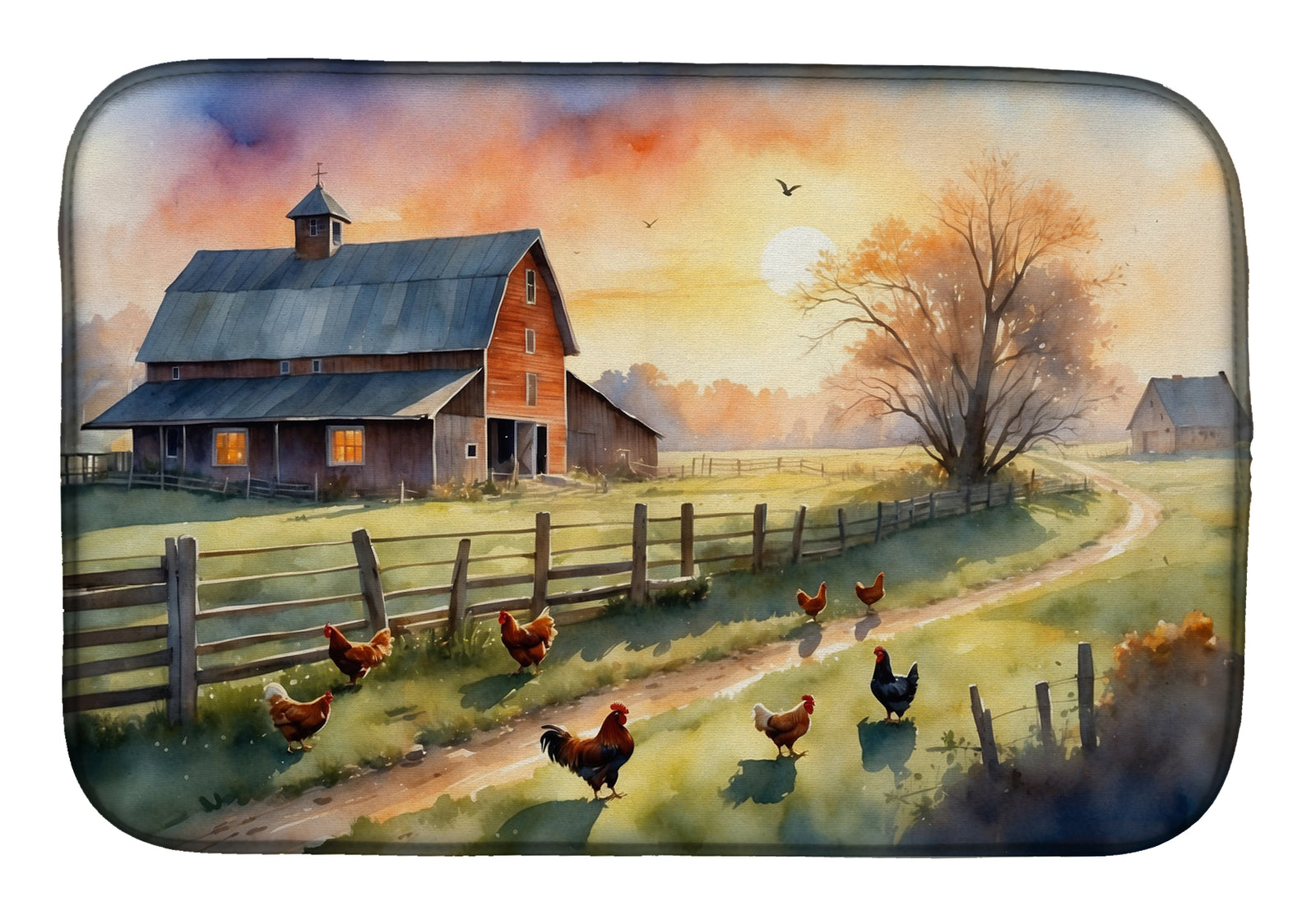 Buy this Chicken Farmyard Sunrise Dish Drying Mat