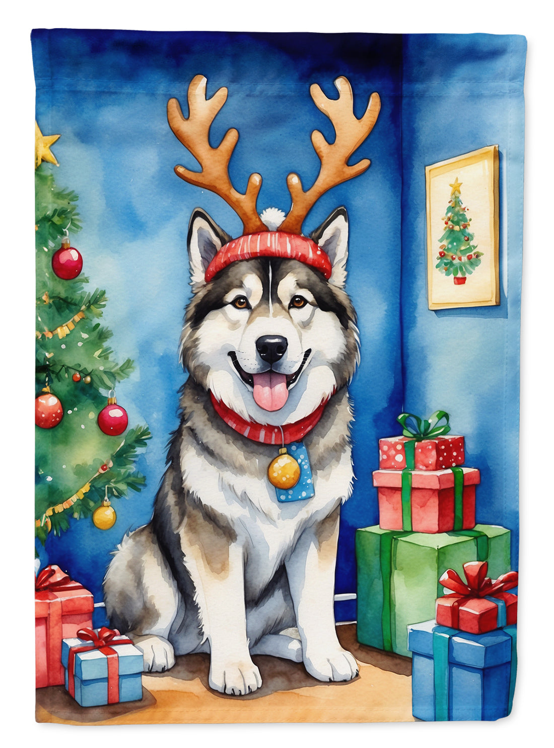 Buy this Alaskan Malamute Christmas Reindeer House Flag