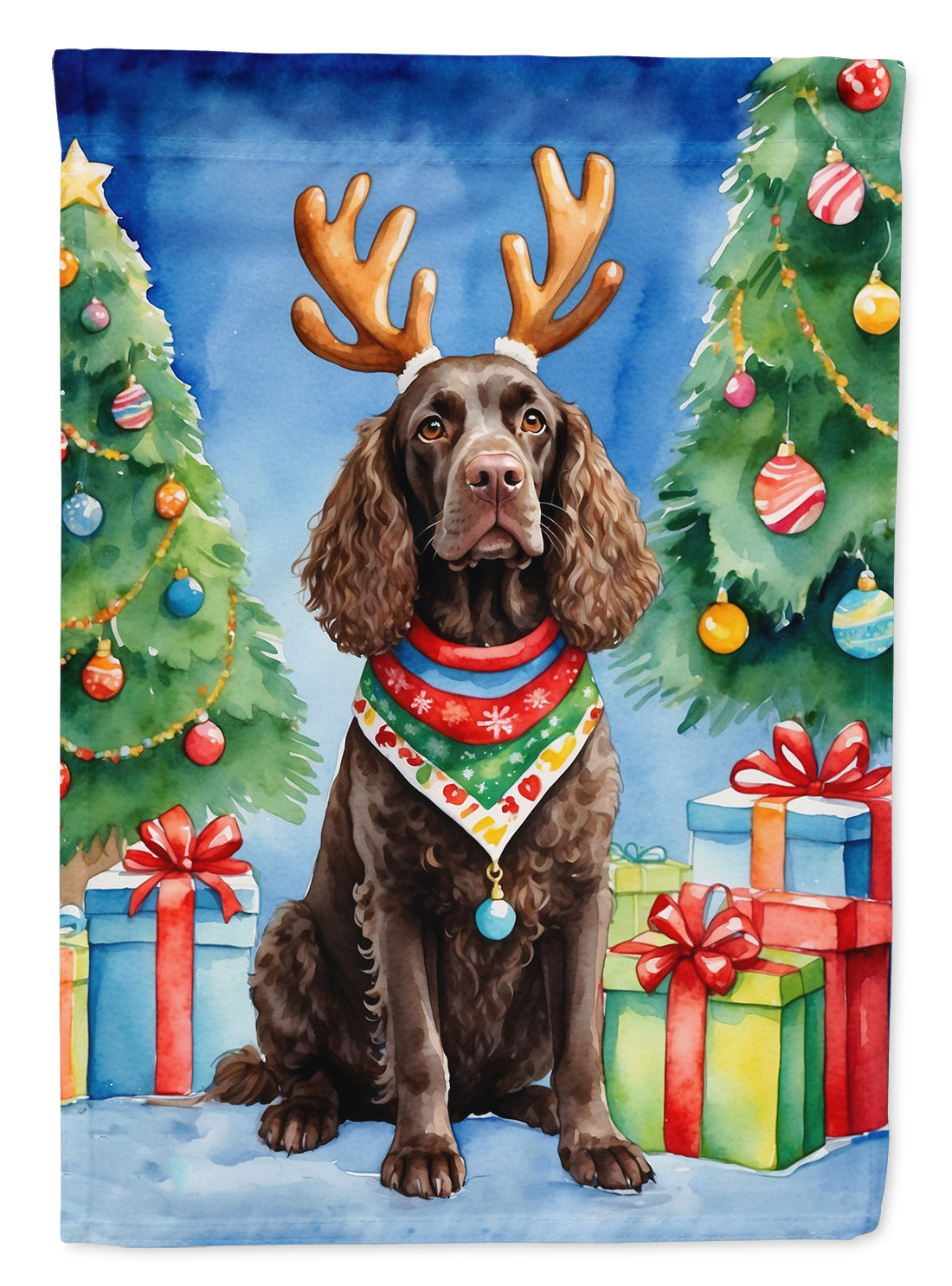 Buy this American Water Spaniel Christmas Reindeer House Flag