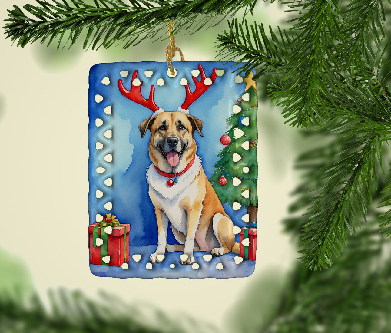 Buy this Anatolian Shepherd Dog Christmas Reindeer Porcelain Ornament