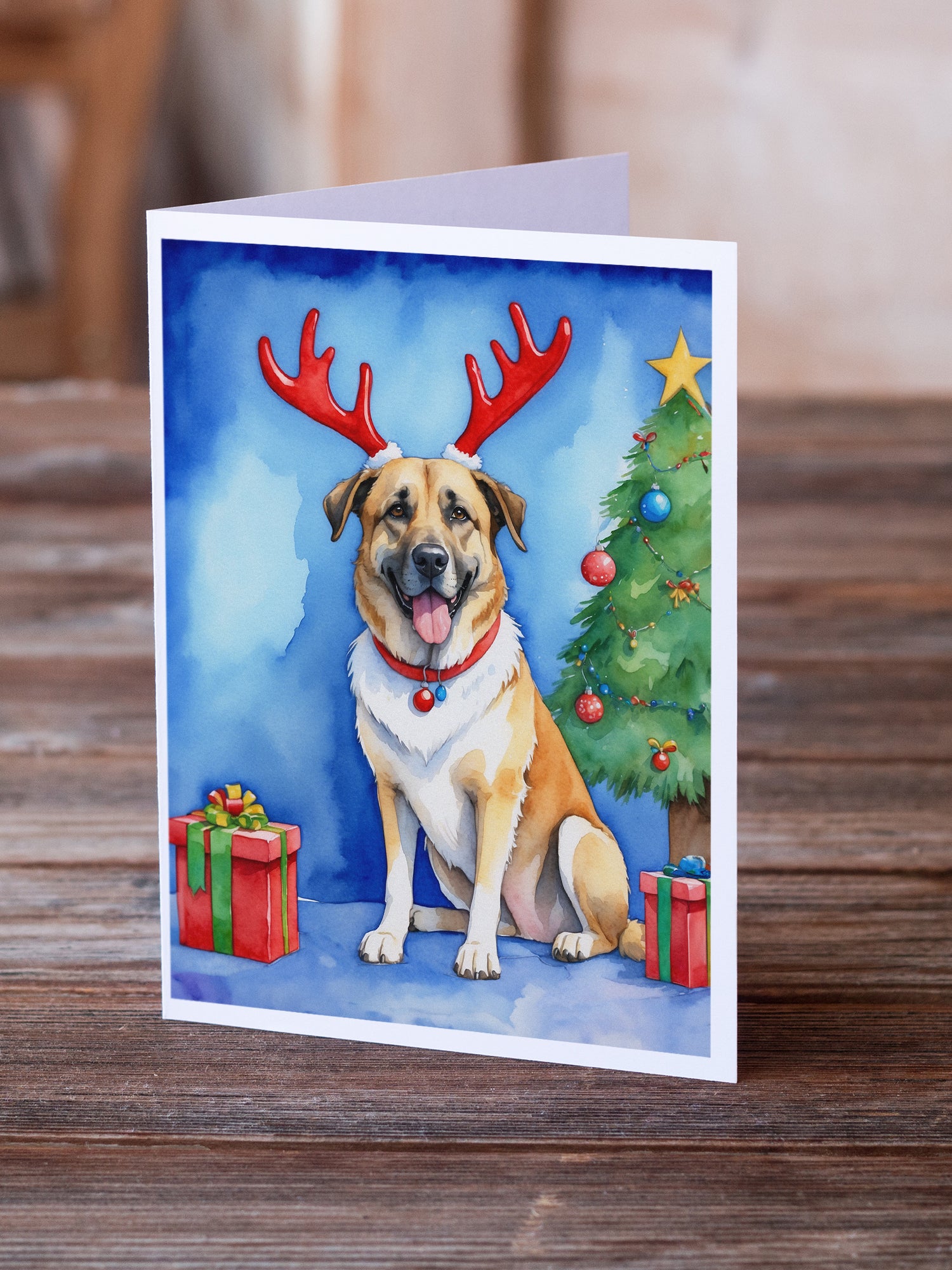 Buy this Anatolian Shepherd Dog Christmas Reindeer Greeting Cards Pack of 8