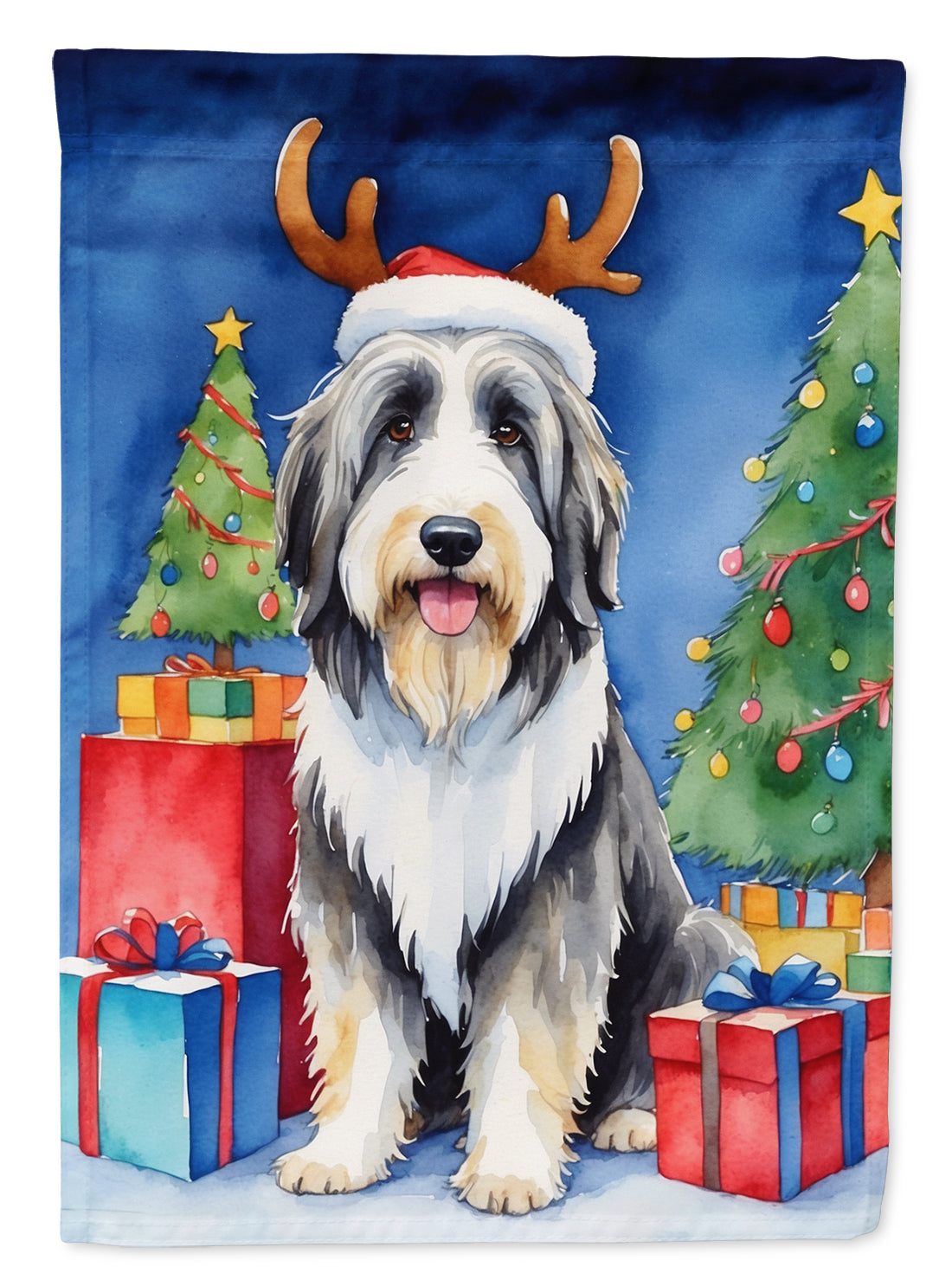 Buy this Bearded Collie Christmas Reindeer House Flag